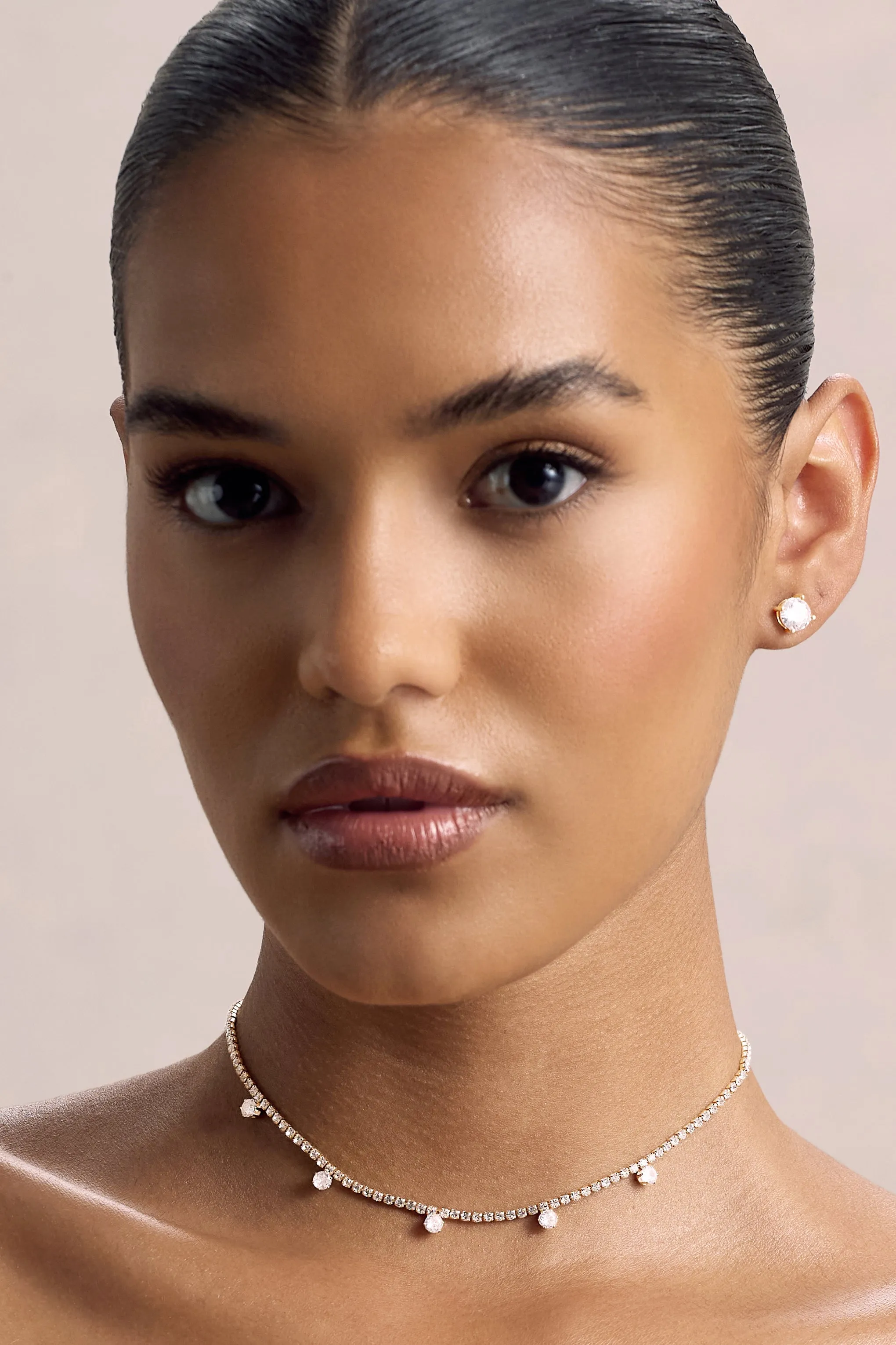 Glittering | Gold Diamante Necklace Club L London