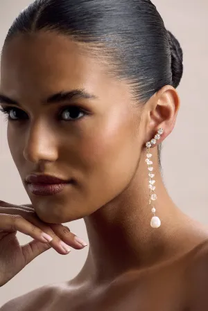 In the Stars | Gold Diamante Pearl Star Tassel Earrings Club L London