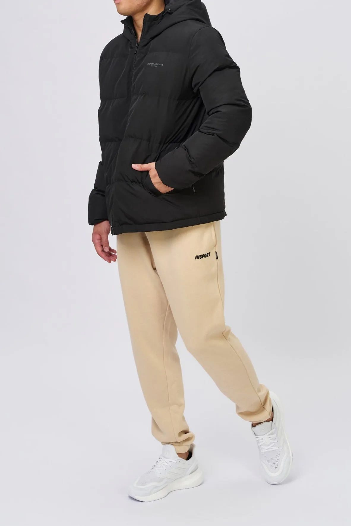 INSPORT MENS HOODED PUFFER JACKET BLACK
