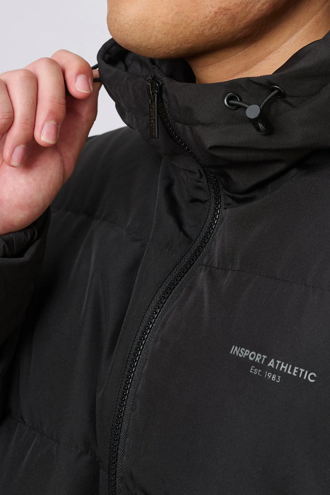 INSPORT MENS HOODED PUFFER JACKET BLACK