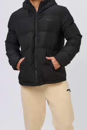 INSPORT MENS HOODED PUFFER JACKET BLACK