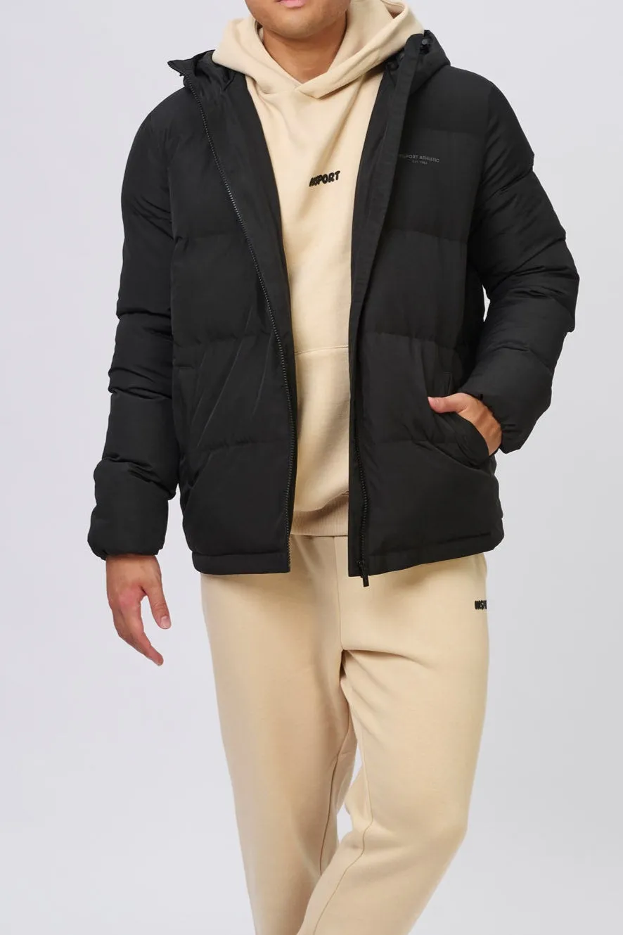 INSPORT MENS HOODED PUFFER JACKET BLACK