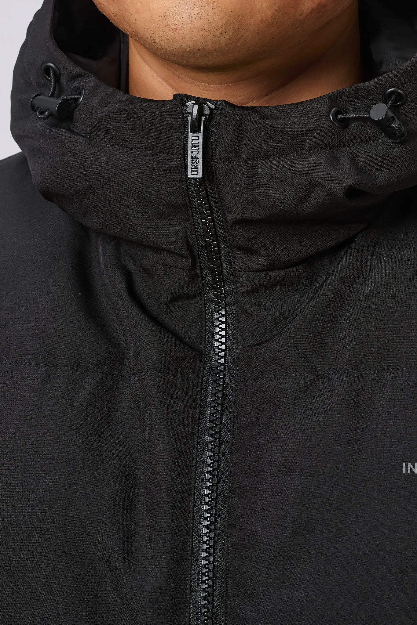 INSPORT MENS HOODED PUFFER JACKET BLACK