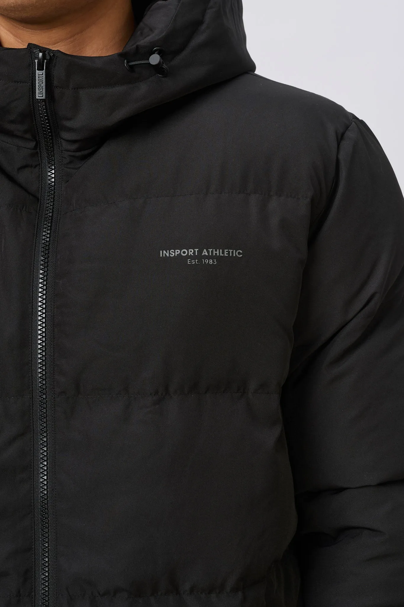 INSPORT MENS HOODED PUFFER JACKET BLACK