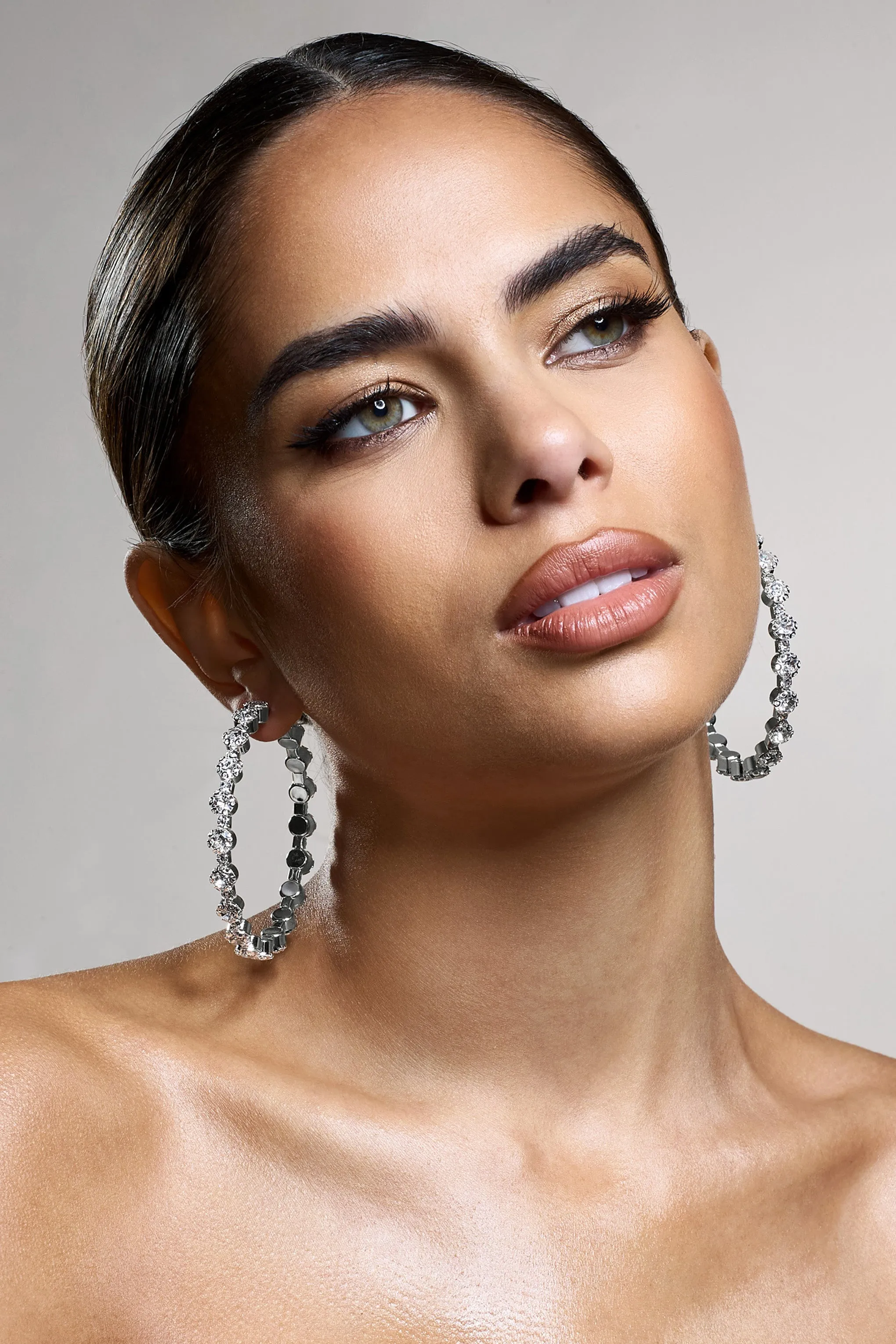 Isobel | Silver Diamante Hoop Earrings Club L London