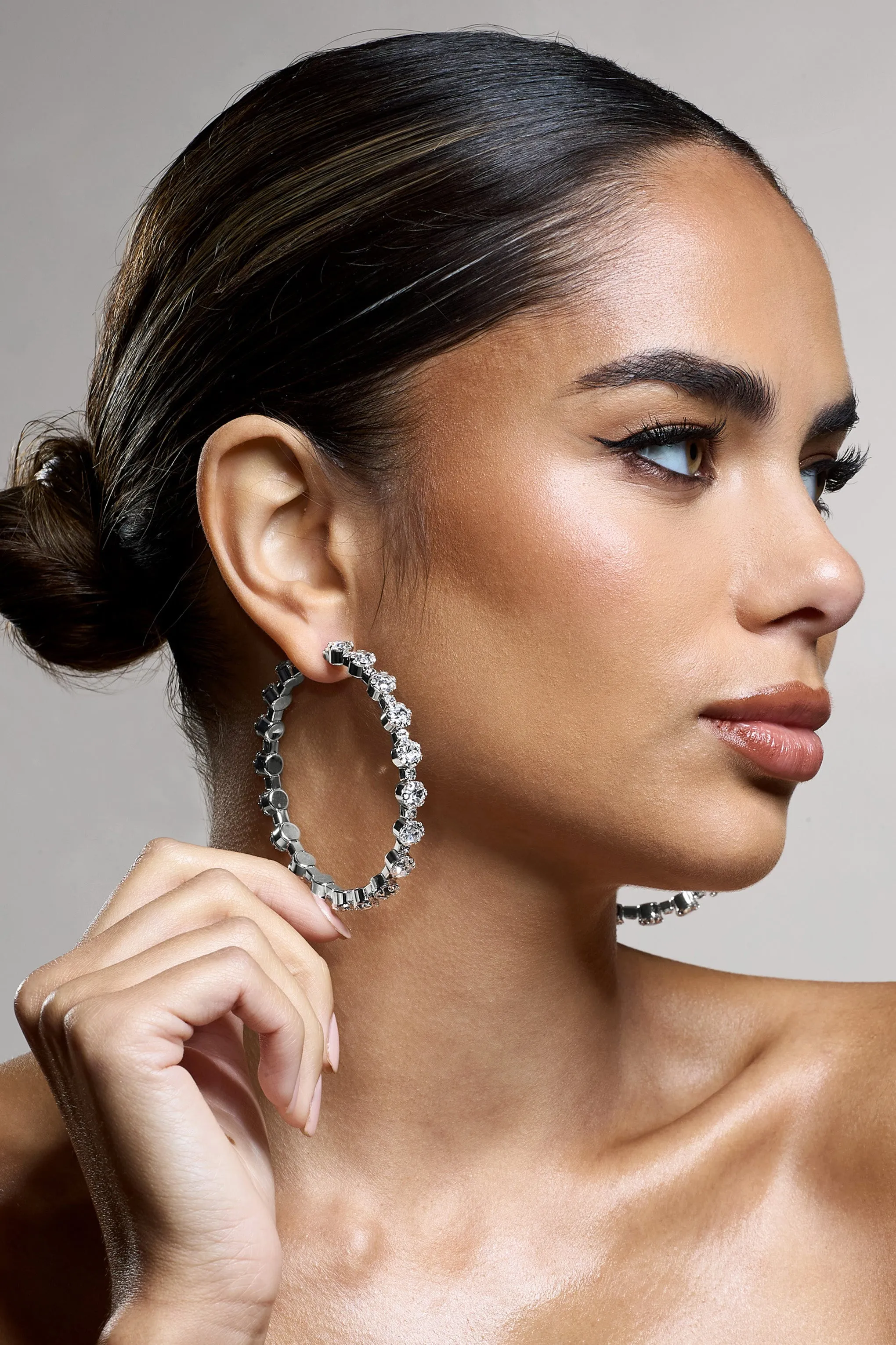 Isobel | Silver Diamante Hoop Earrings Club L London