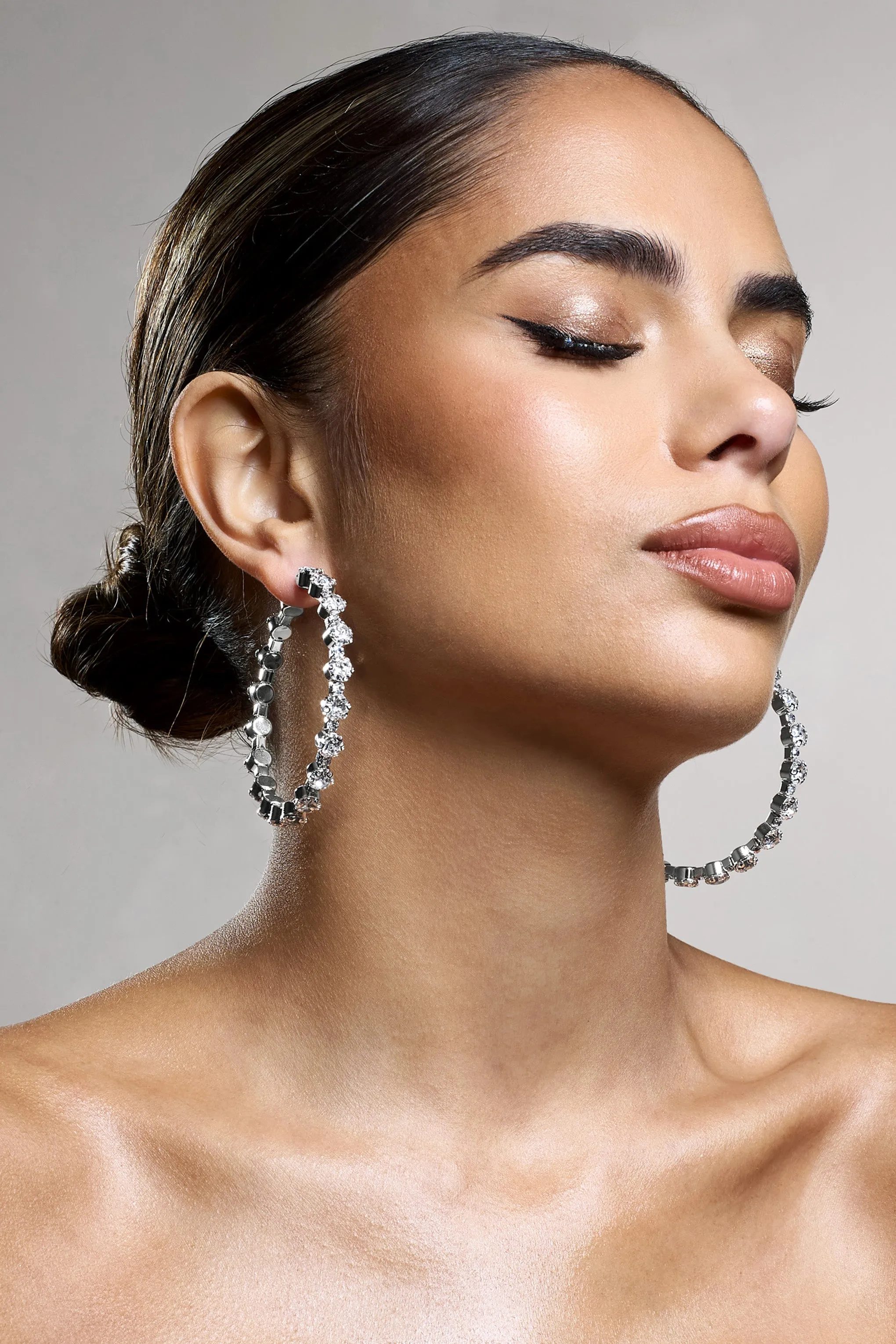 Isobel | Silver Diamante Hoop Earrings Club L London