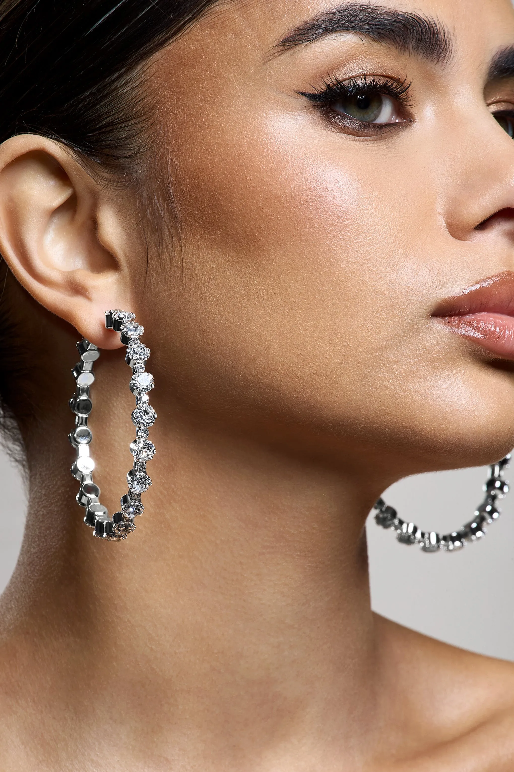 Isobel | Silver Diamante Hoop Earrings Club L London