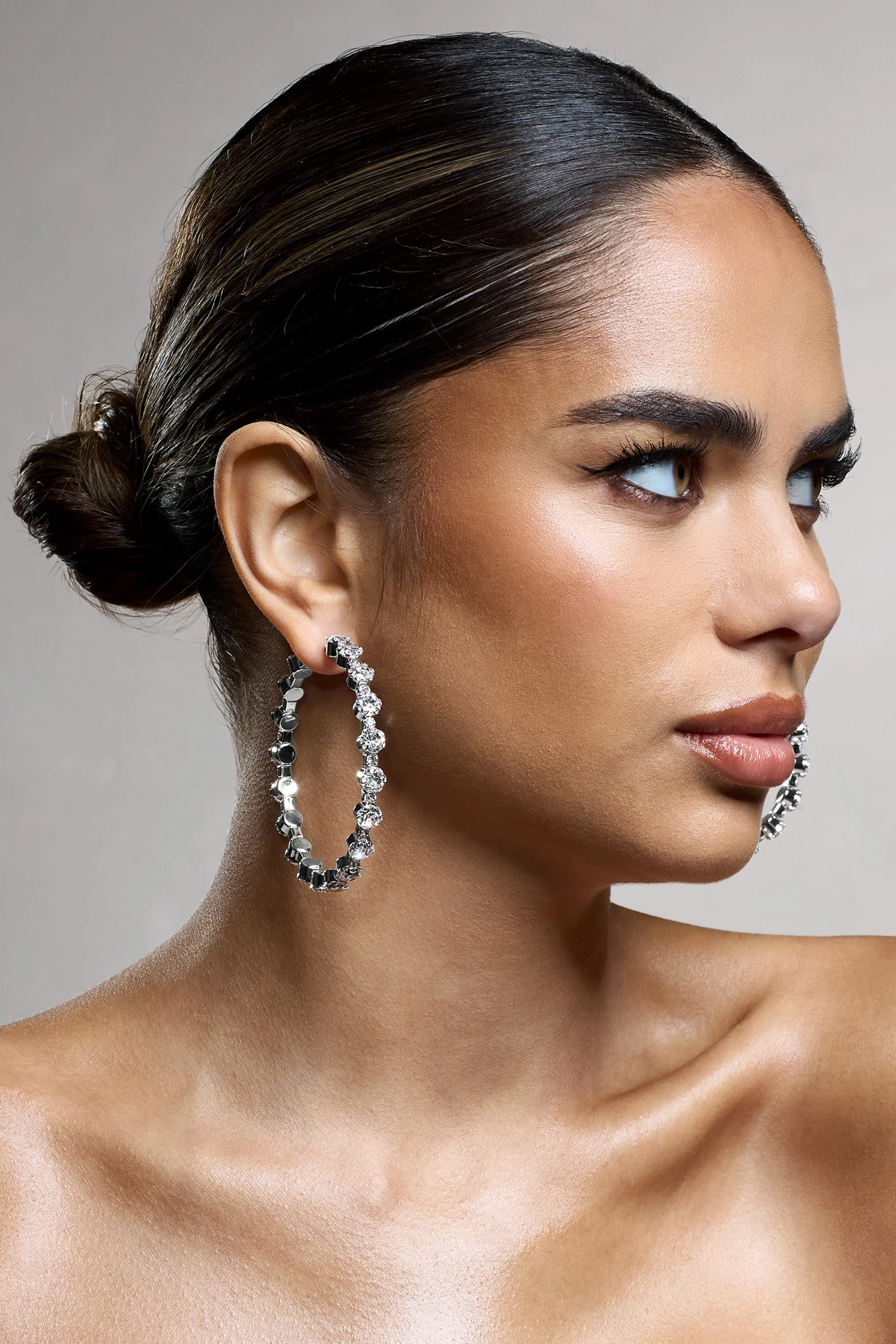 Isobel | Silver Diamante Hoop Earrings Club L London