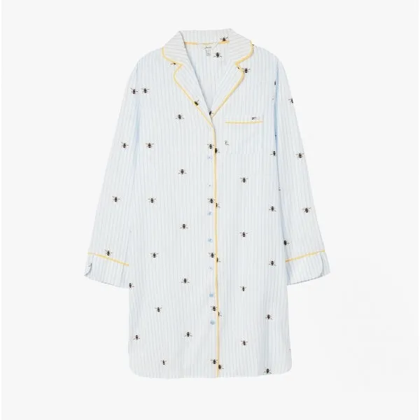 Joules LEILA LIGHT Womens Cotton Nightwear Blue Bee Stripe