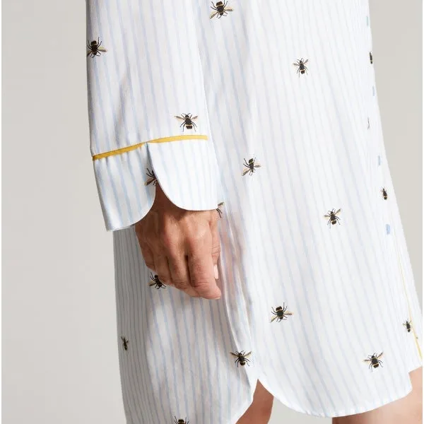 Joules LEILA LIGHT Womens Cotton Nightwear Blue Bee Stripe