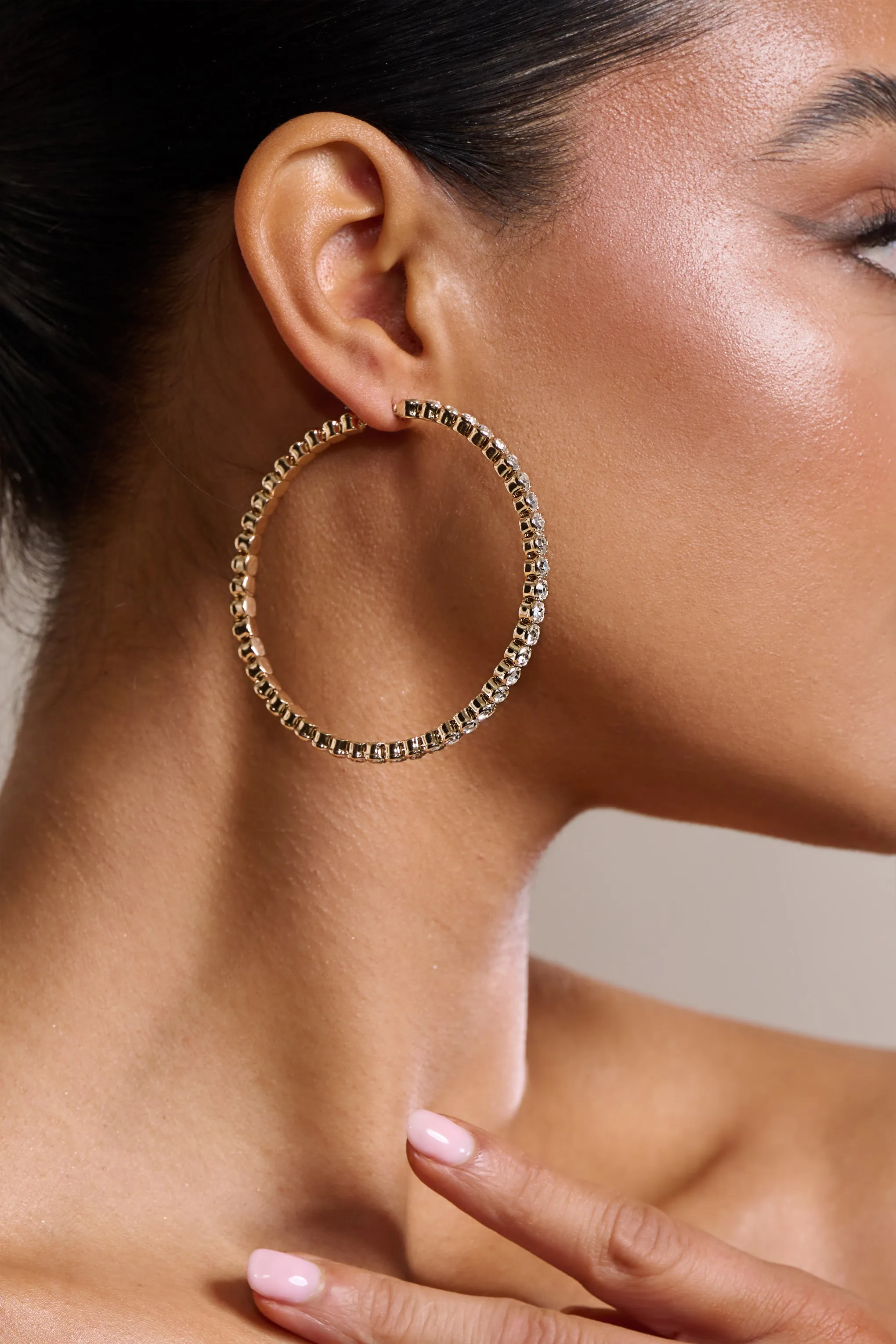 Jude | Gold Diamante Large Hoop Earrings Club L London