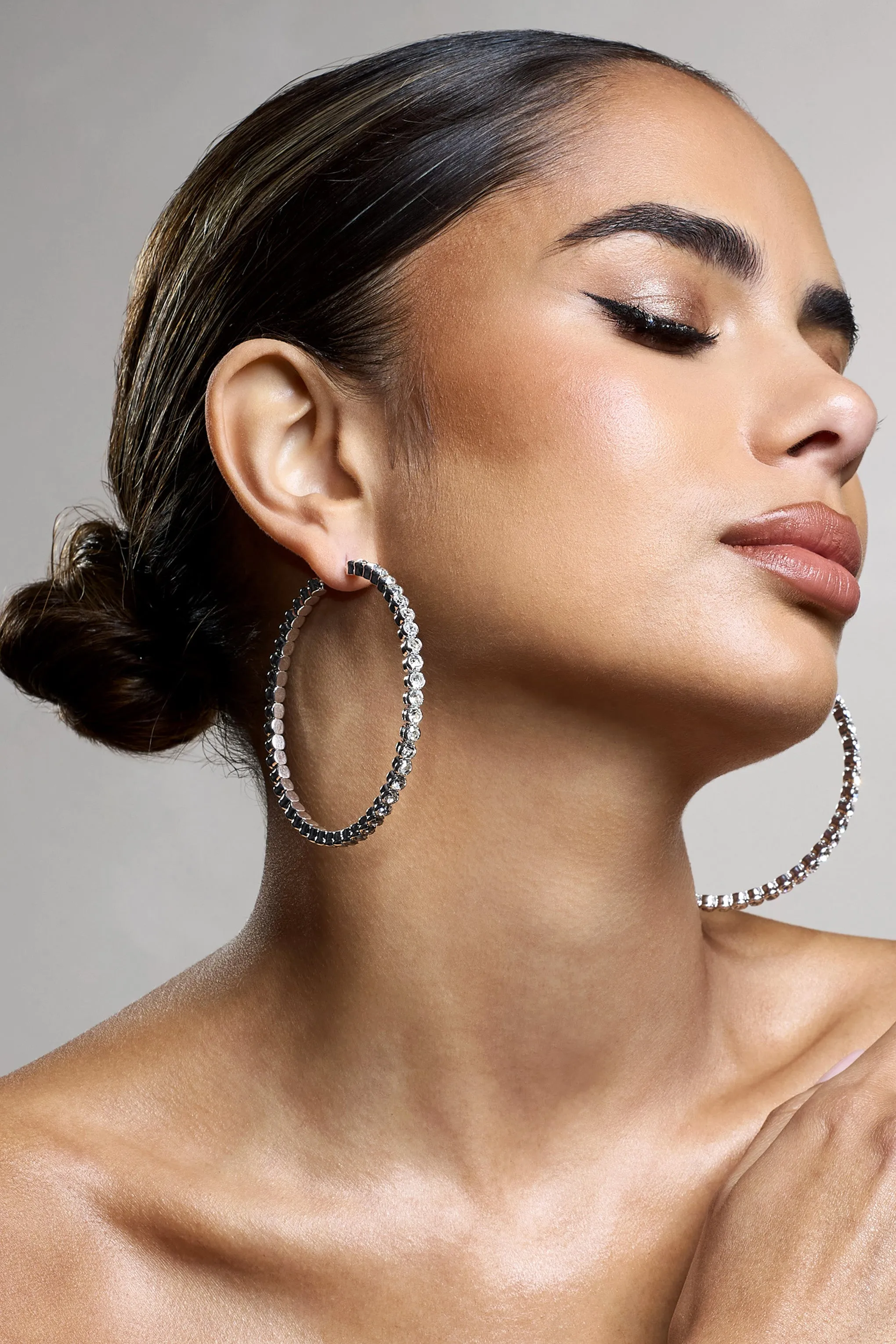 Jude | Silver Diamante Large Hoop Earrings Club L London