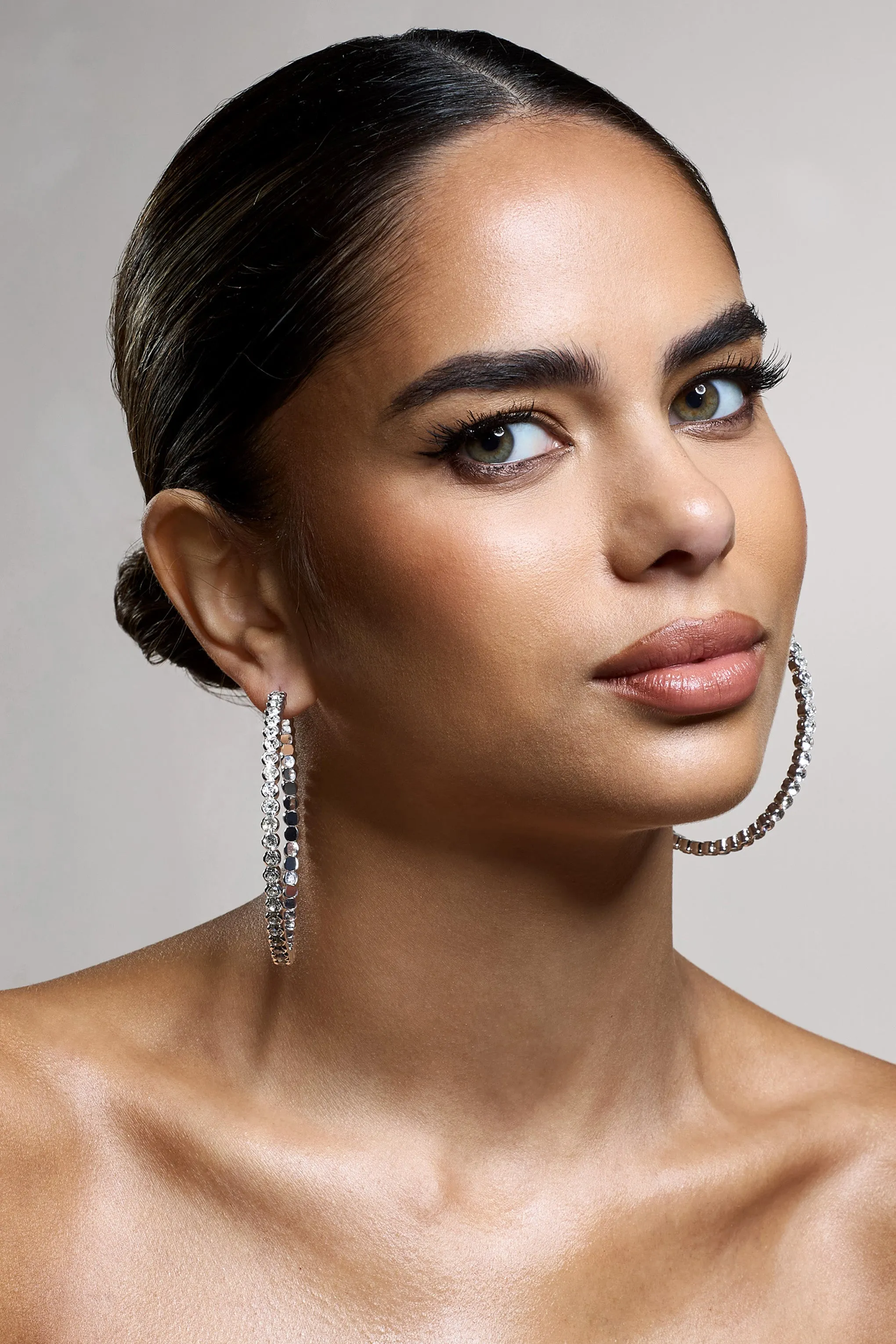 Jude | Silver Diamante Large Hoop Earrings Club L London