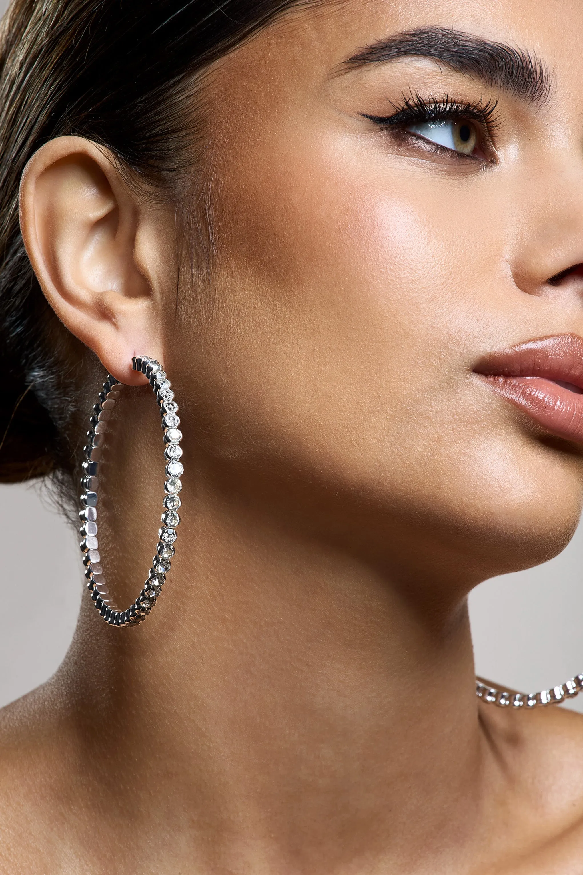 Jude | Silver Diamante Large Hoop Earrings Club L London