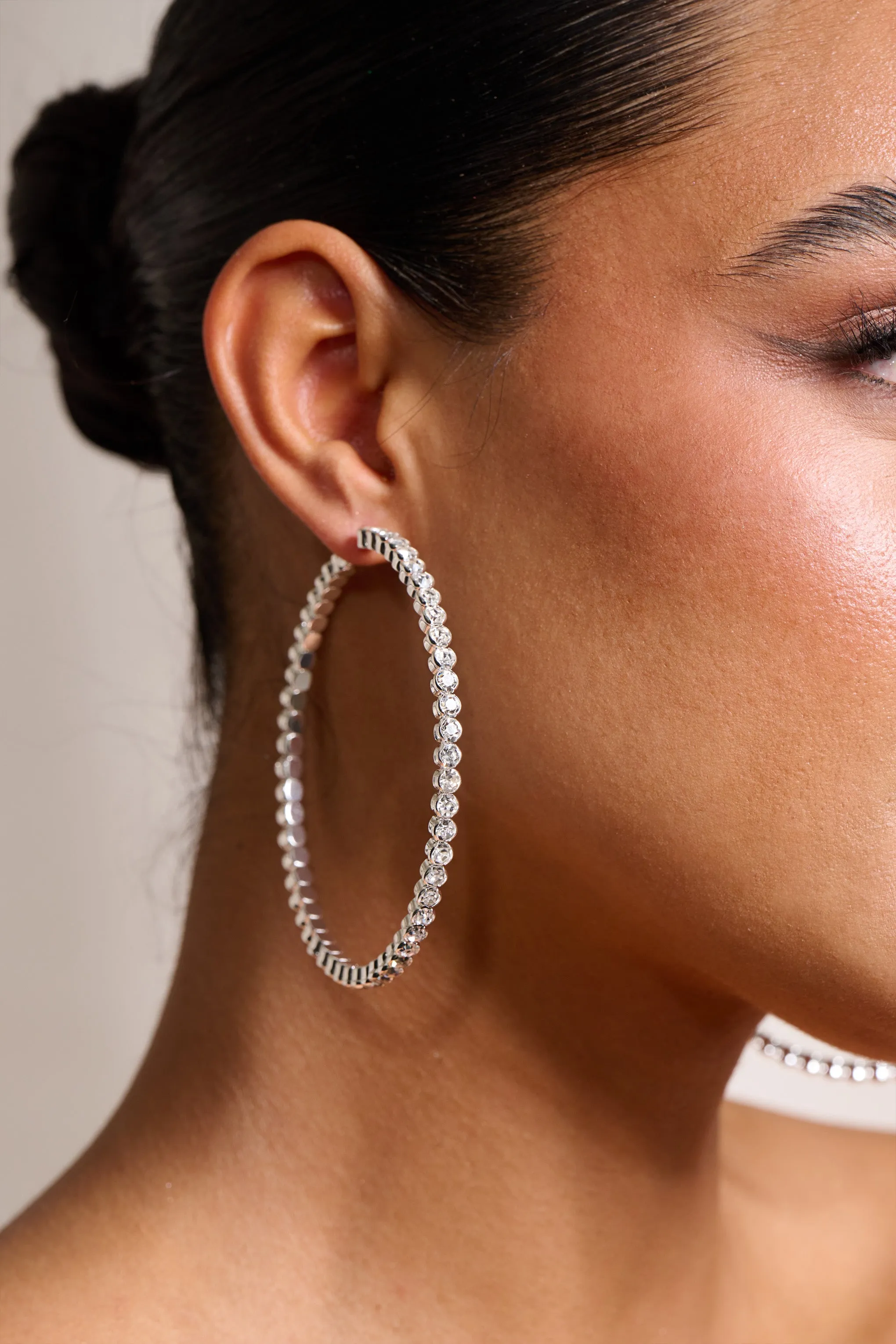 Julia | Silver Diamante Hoop Earrings Club L London