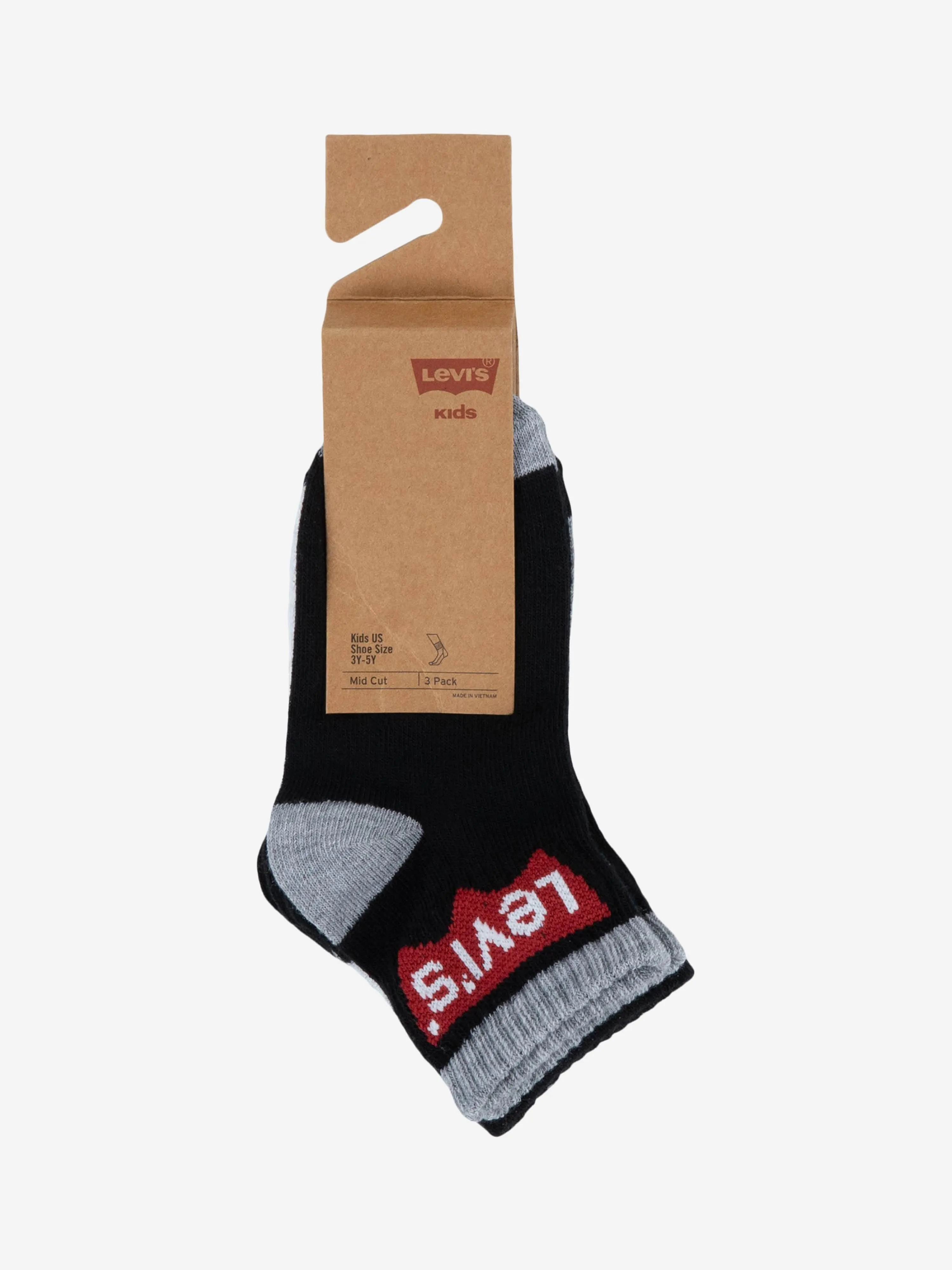 Kids Batwing Mid Cut 3 Pack Socks Set in Black