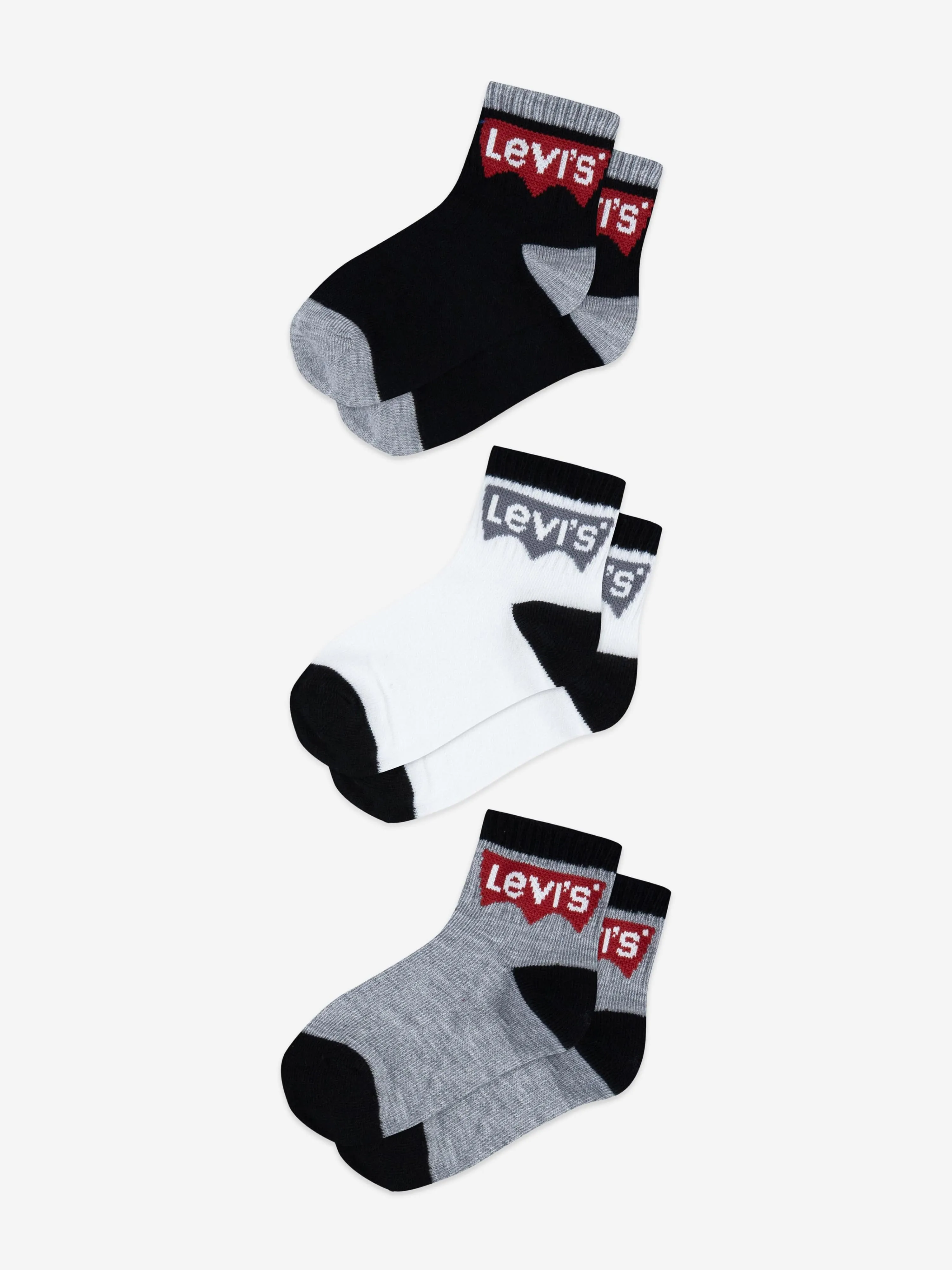 Kids Batwing Mid Cut 3 Pack Socks Set in Black