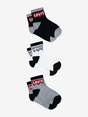 Kids Batwing Mid Cut 3 Pack Socks Set in Black