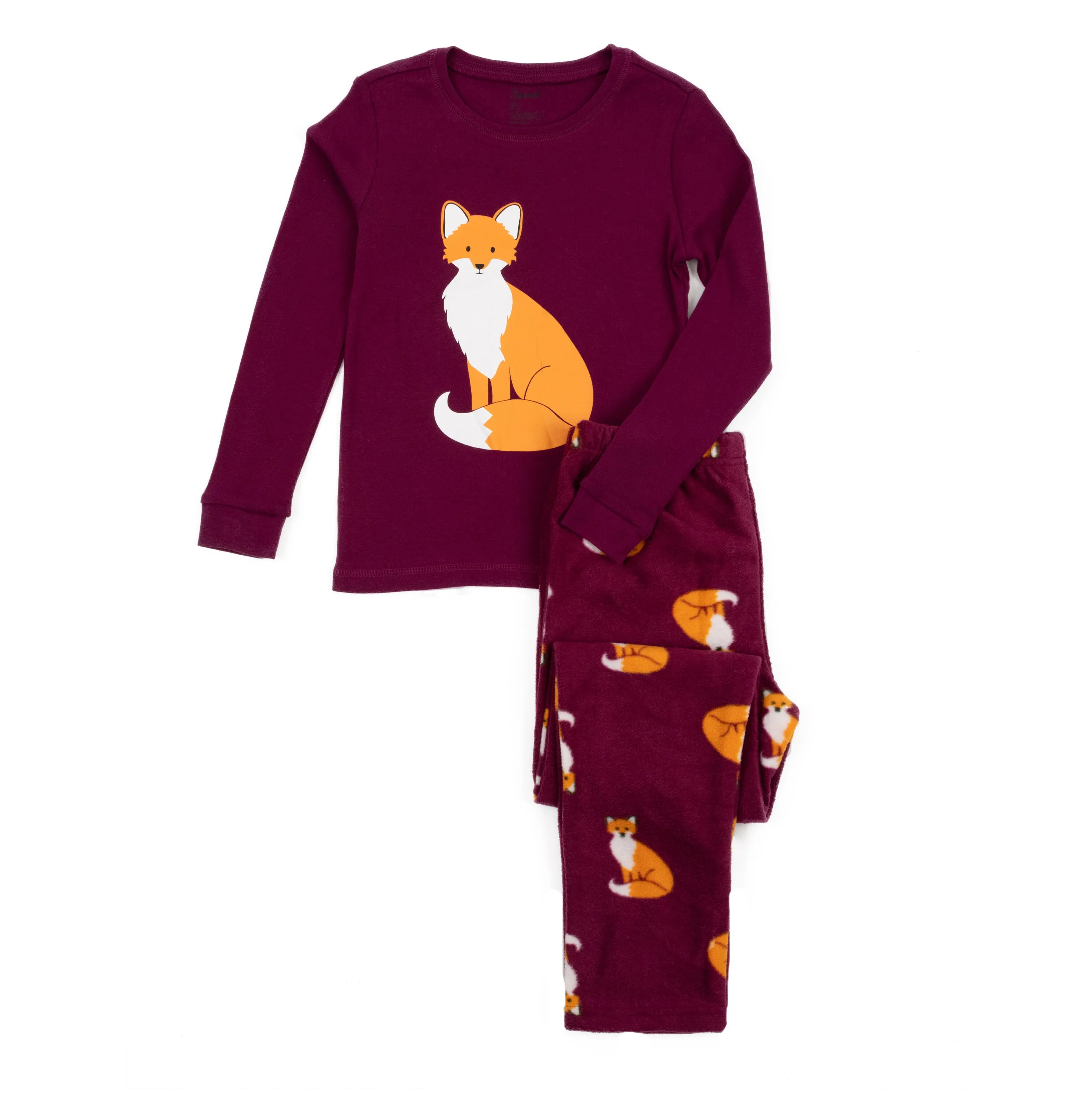 Kids Cotton Top and Fleece Pants Pajamas Fox