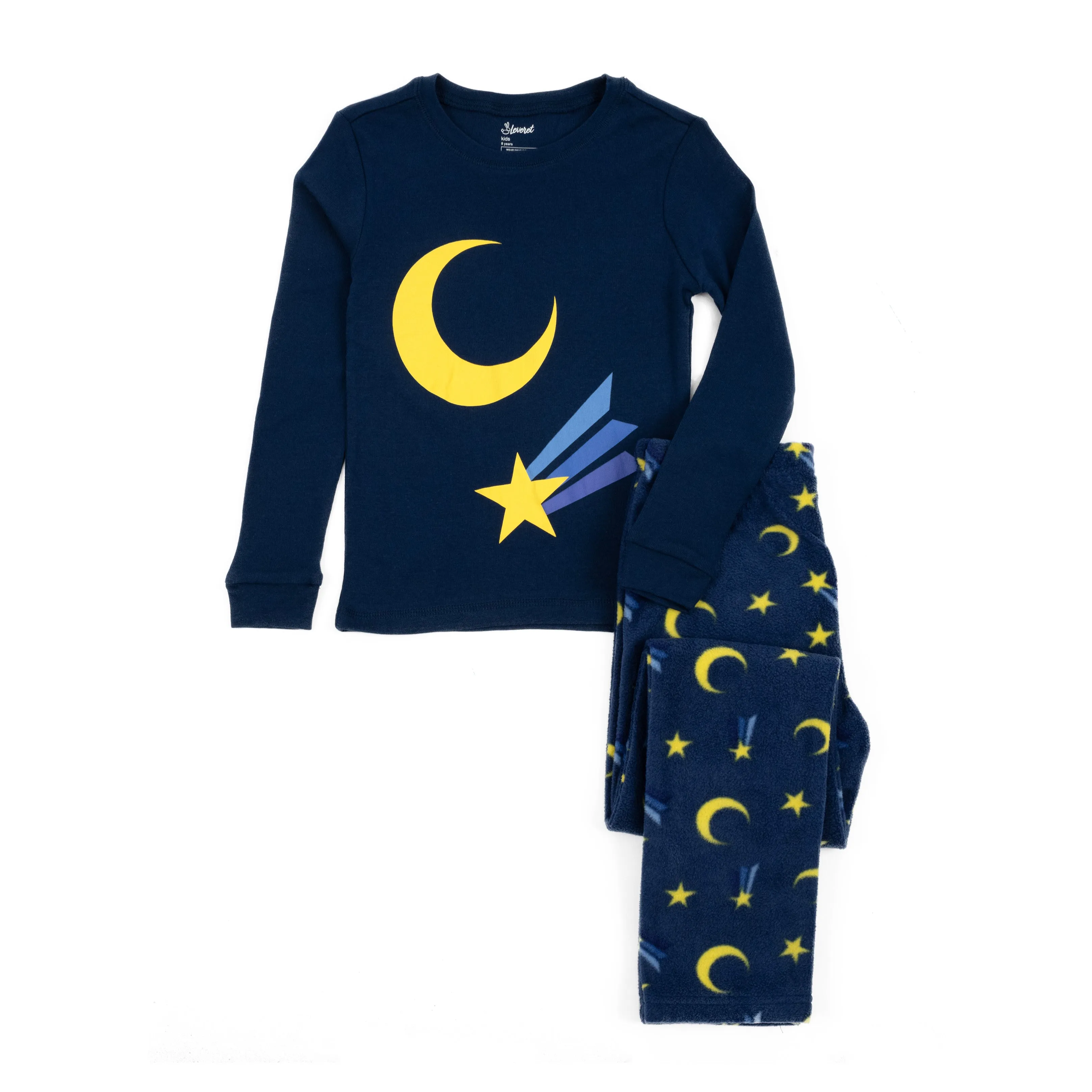 Kids Cotton Top and Fleece Pants Pajamas Moon