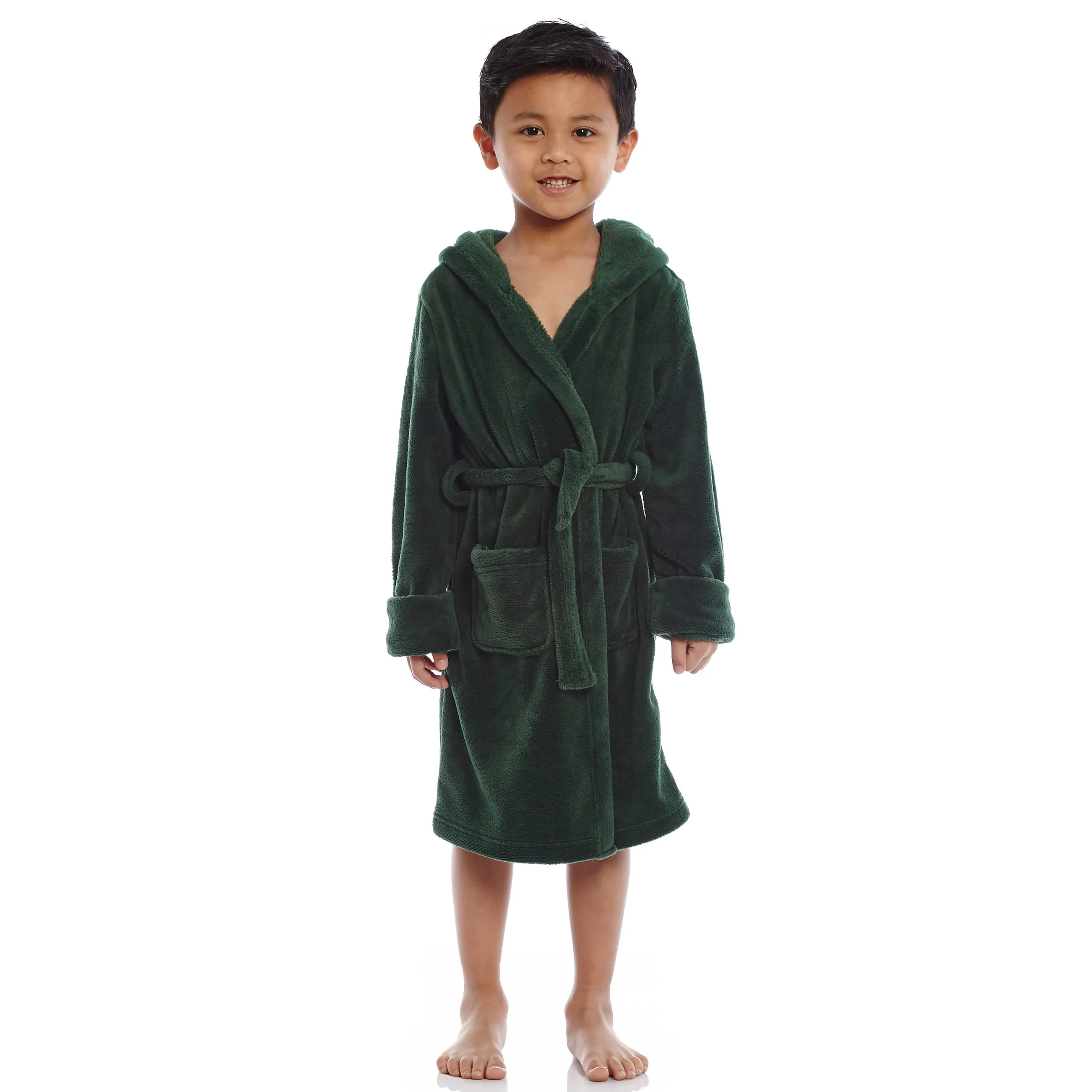 Kids Fleece Hooded Robe Classic Solid Color