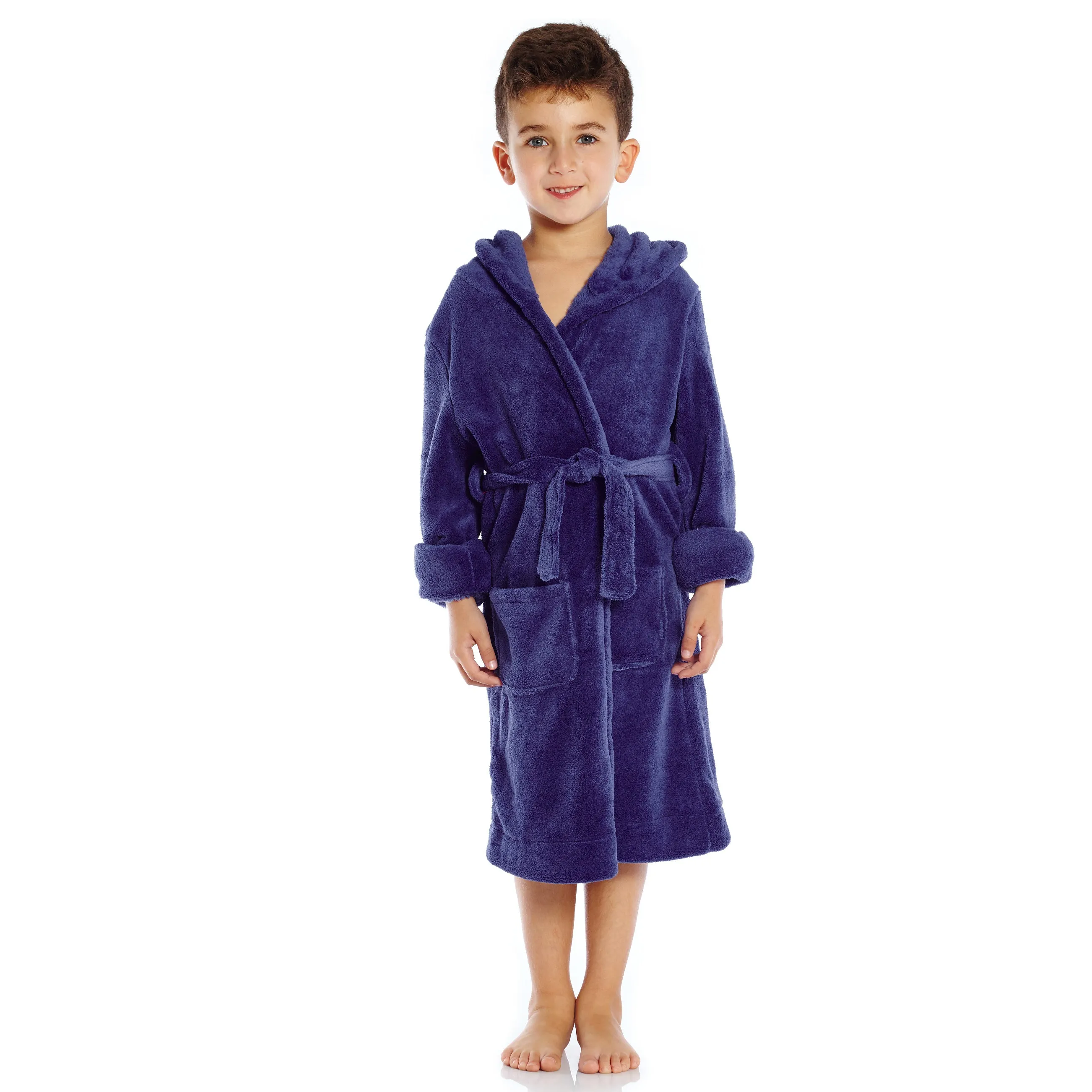 Kids Fleece Hooded Robe Classic Solid Color