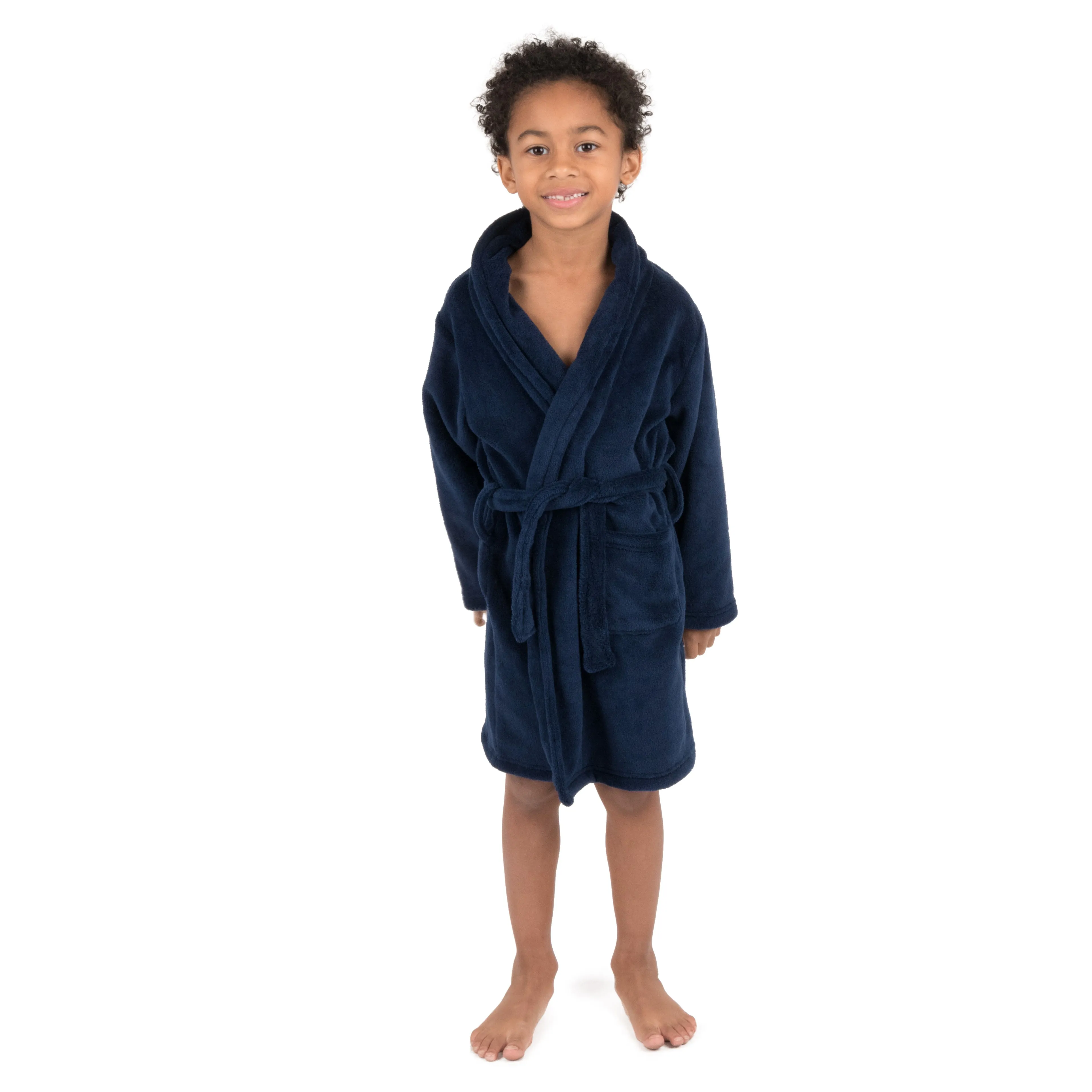 Kids Fleece Hooded Robe Neutral Solid Color