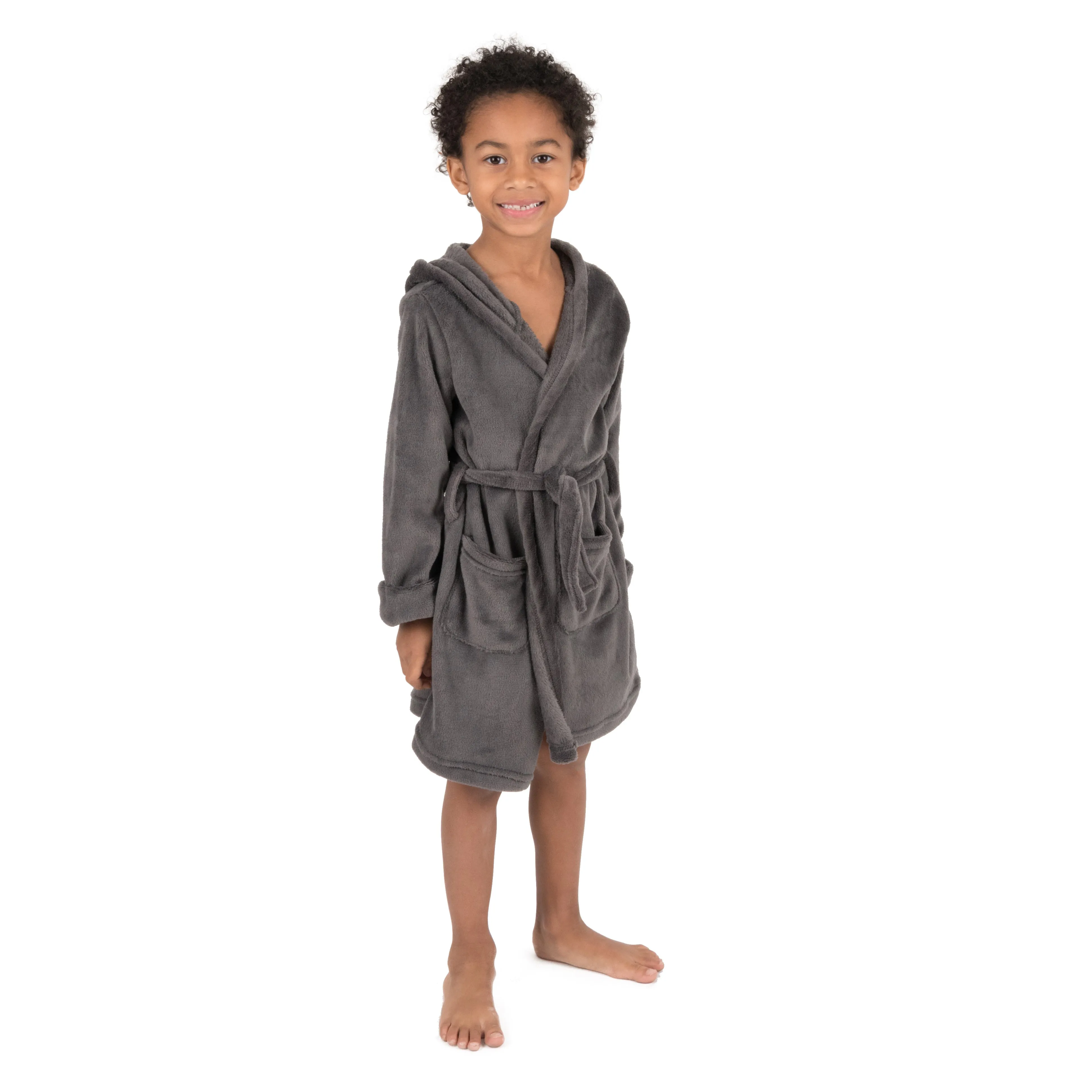 Kids Fleece Hooded Robe Neutral Solid Color