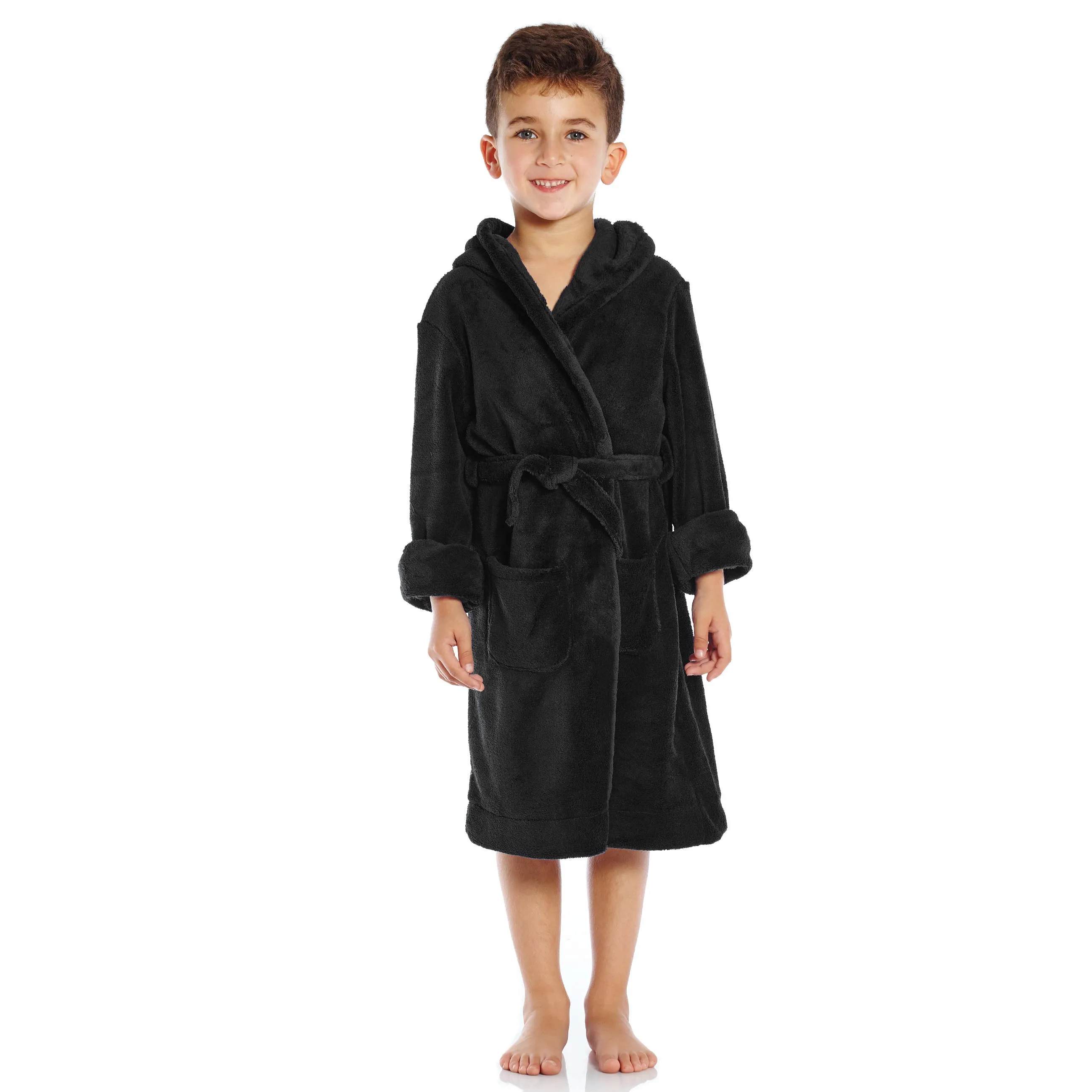 Kids Fleece Hooded Robe Neutral Solid Color
