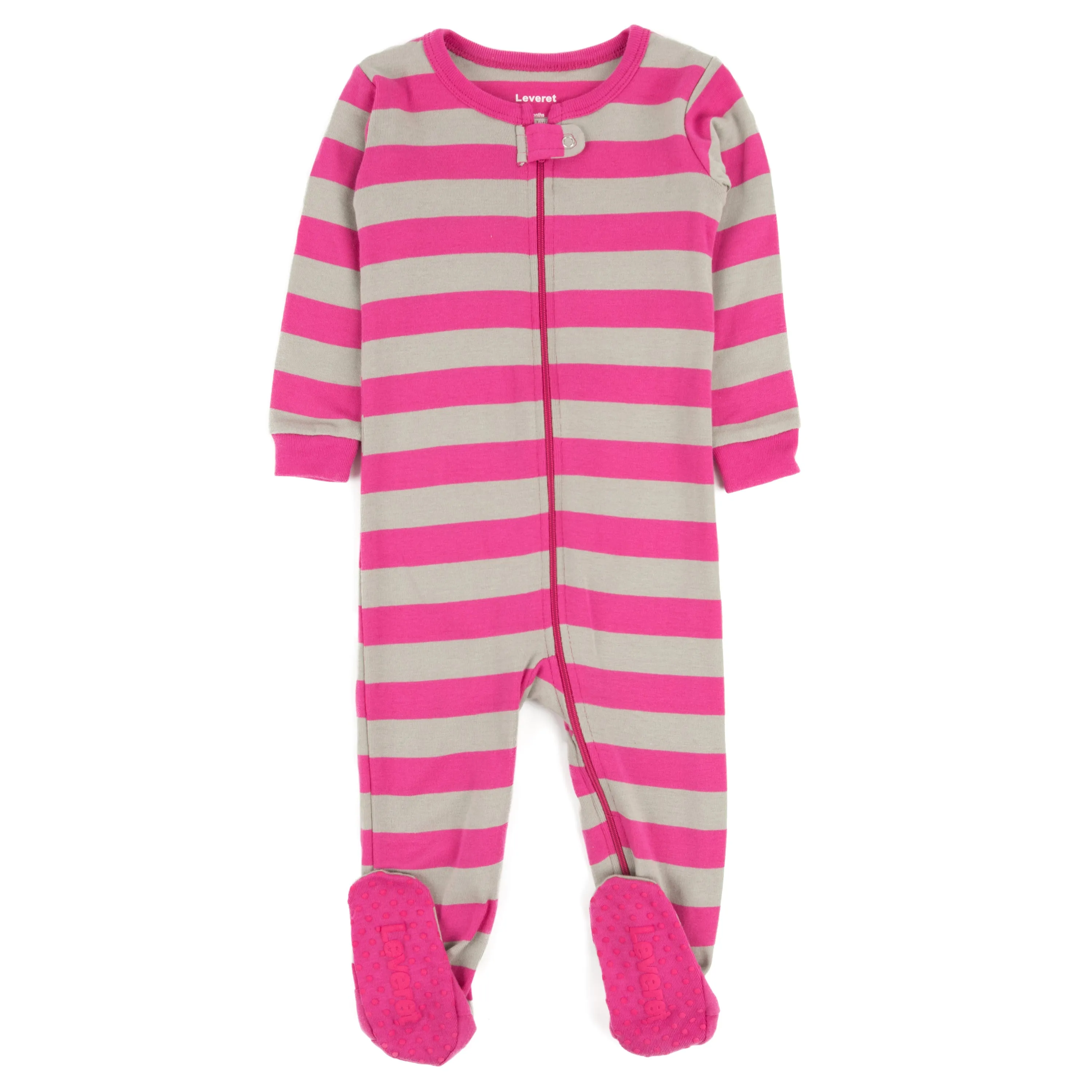 Kids Footed Cotton Pajamas Girls Striped