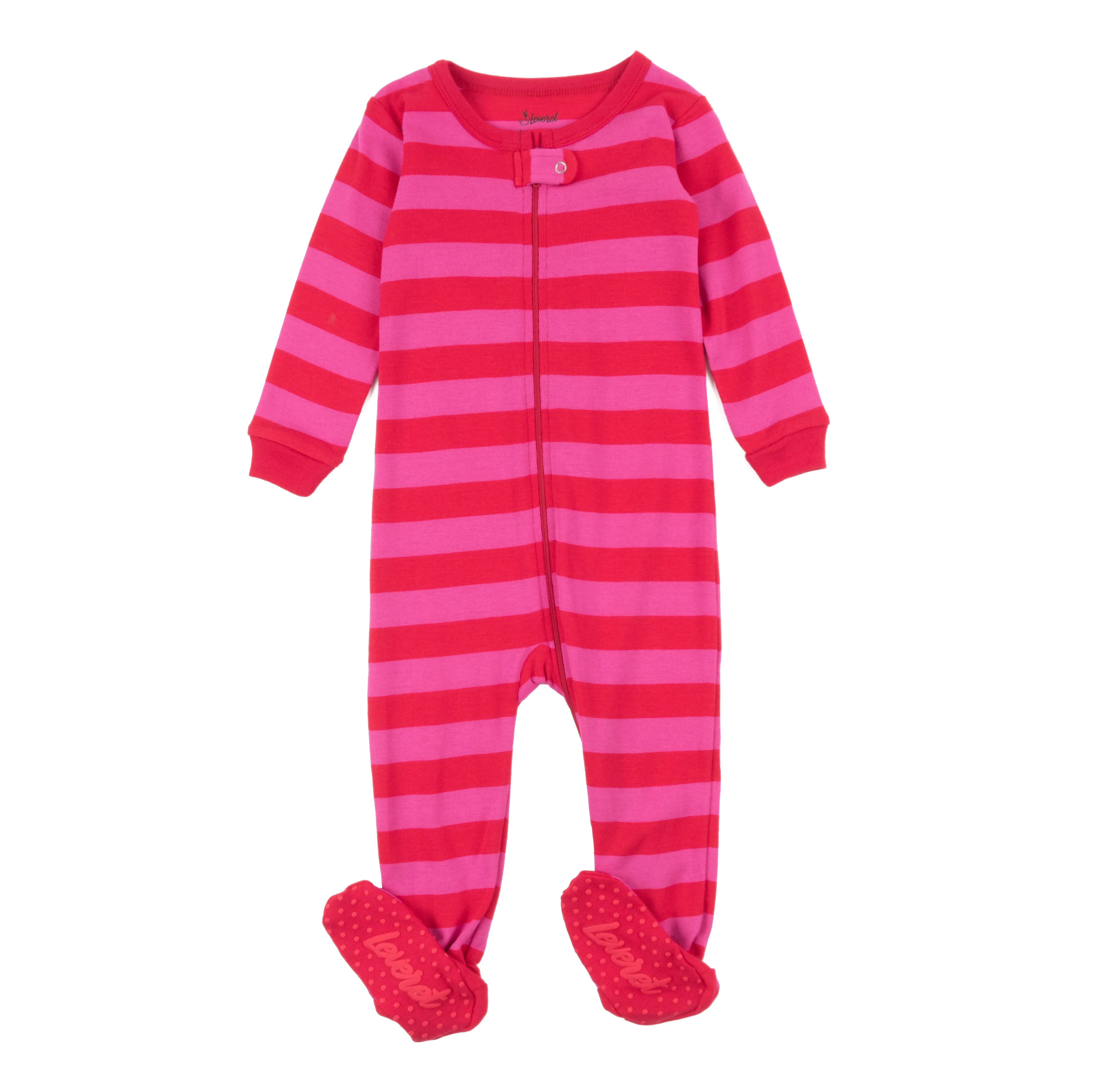 Kids Footed Cotton Pajamas Girls Striped