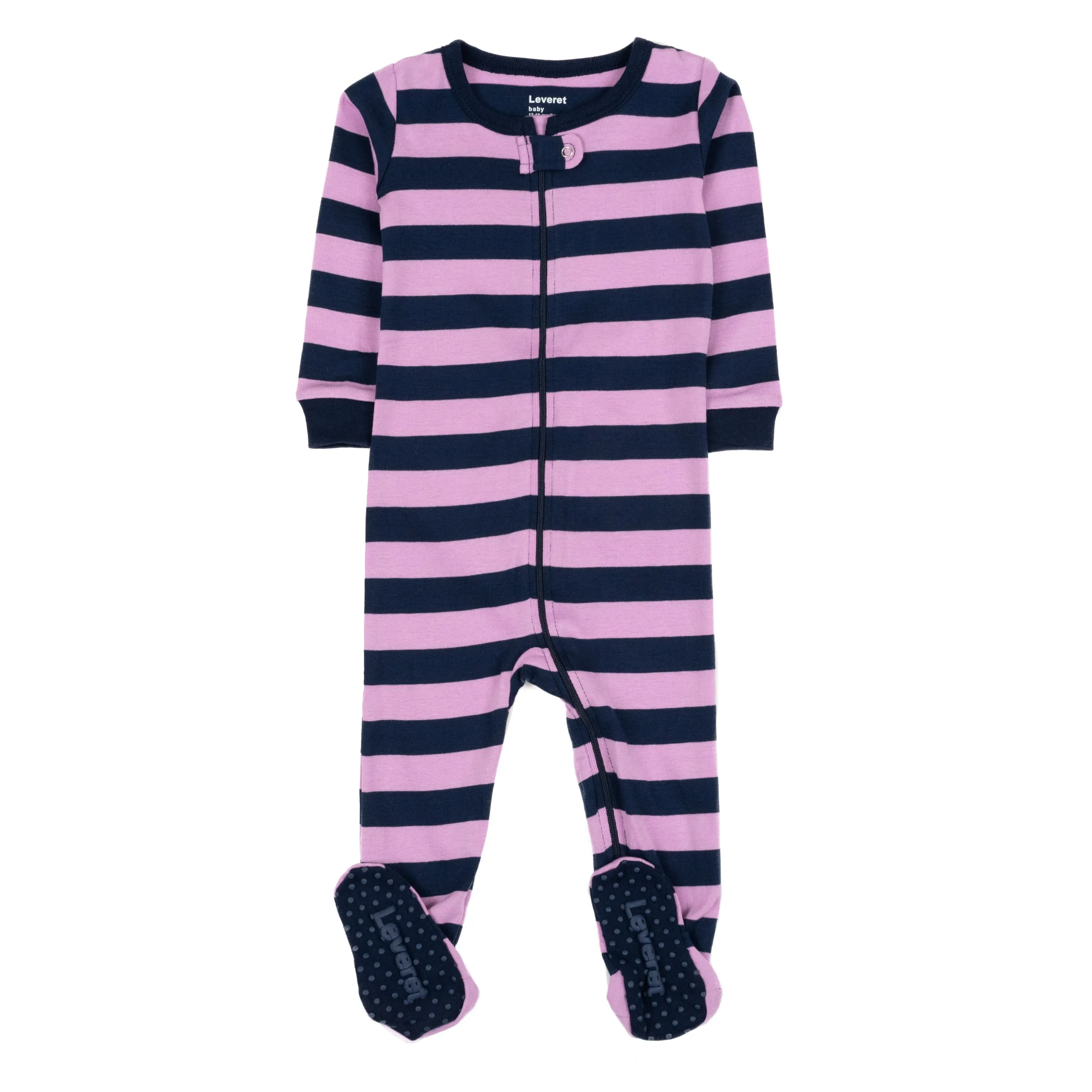 Kids Footed Cotton Pajamas Girls Striped