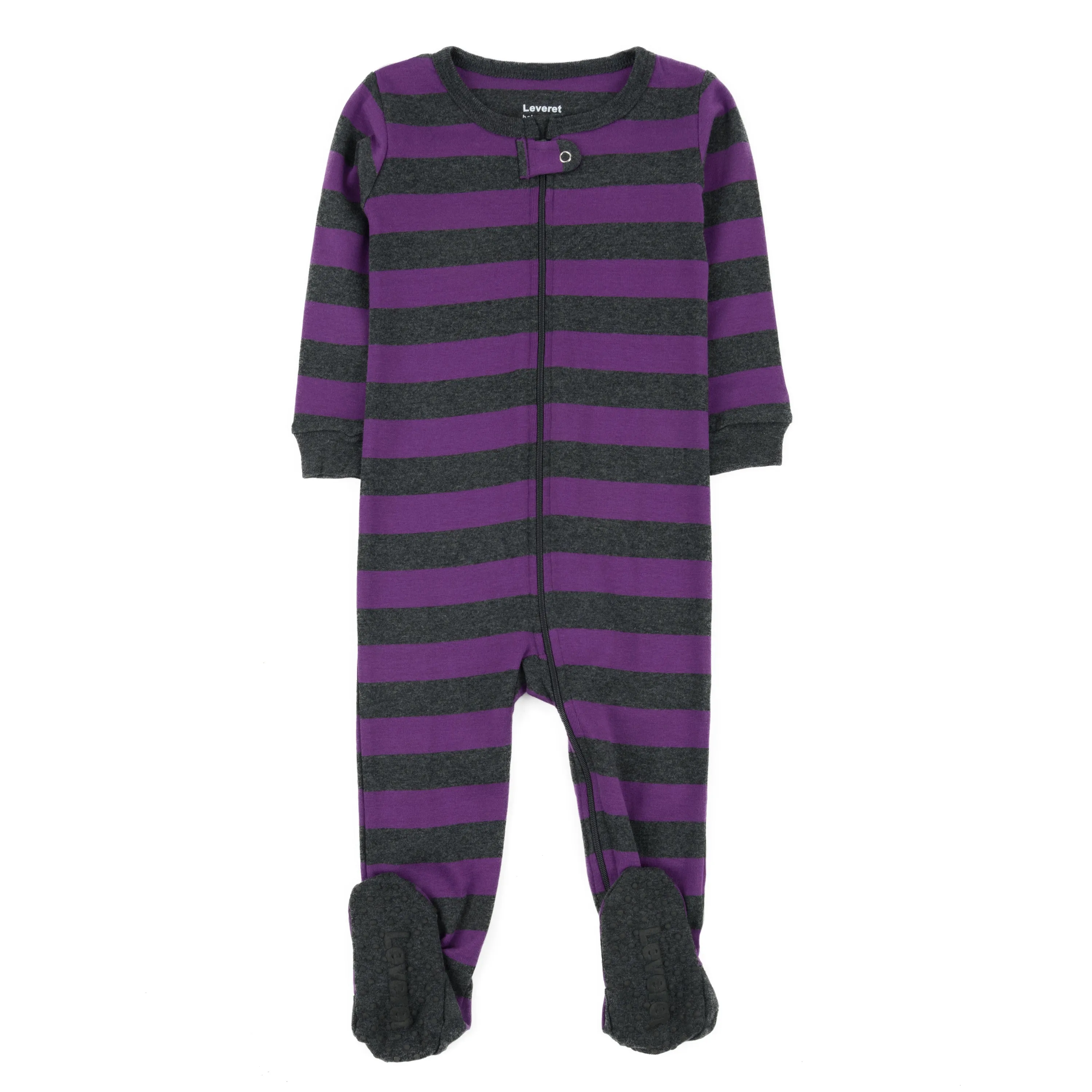 Kids Footed Cotton Pajamas Girls Striped