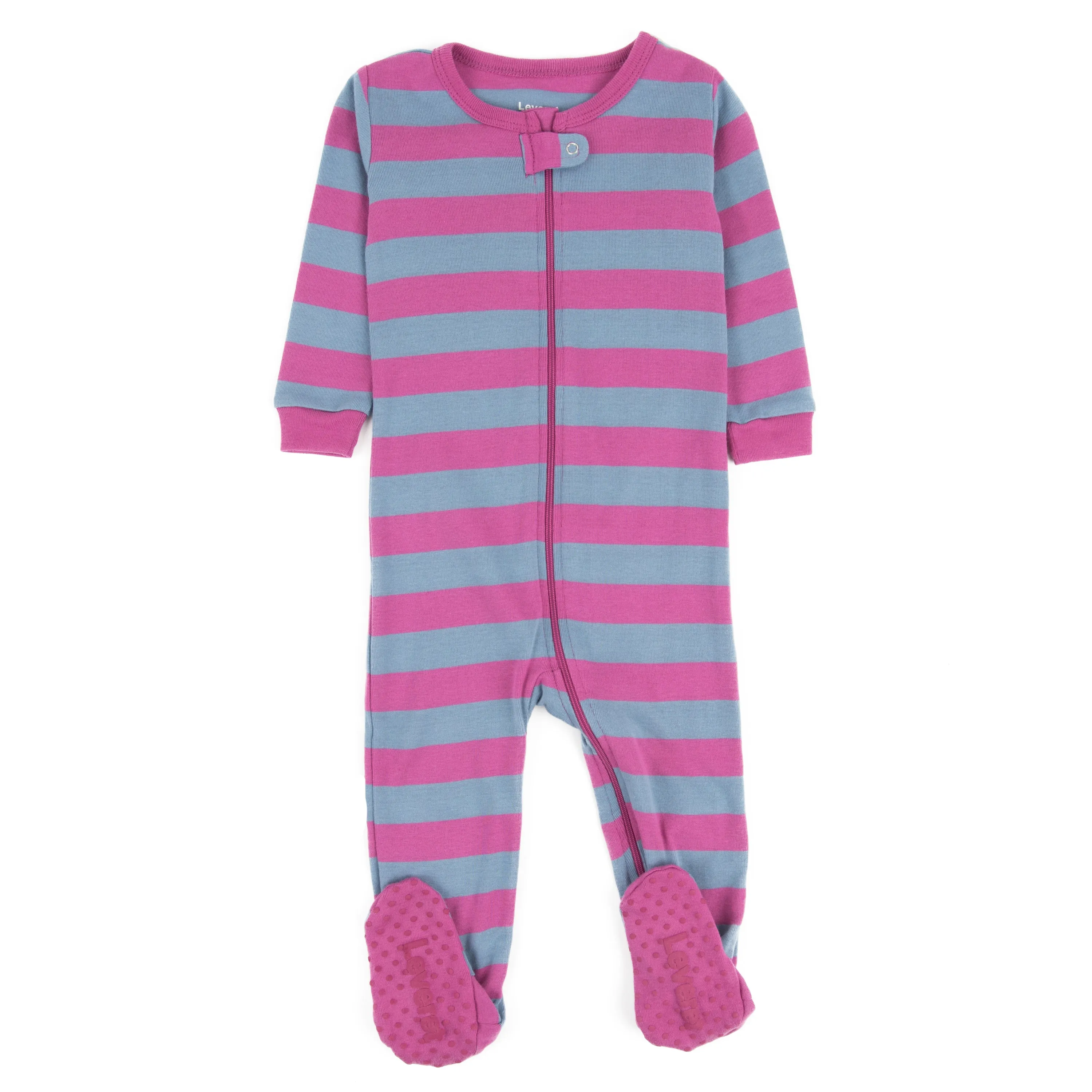 Kids Footed Cotton Pajamas Girls Striped