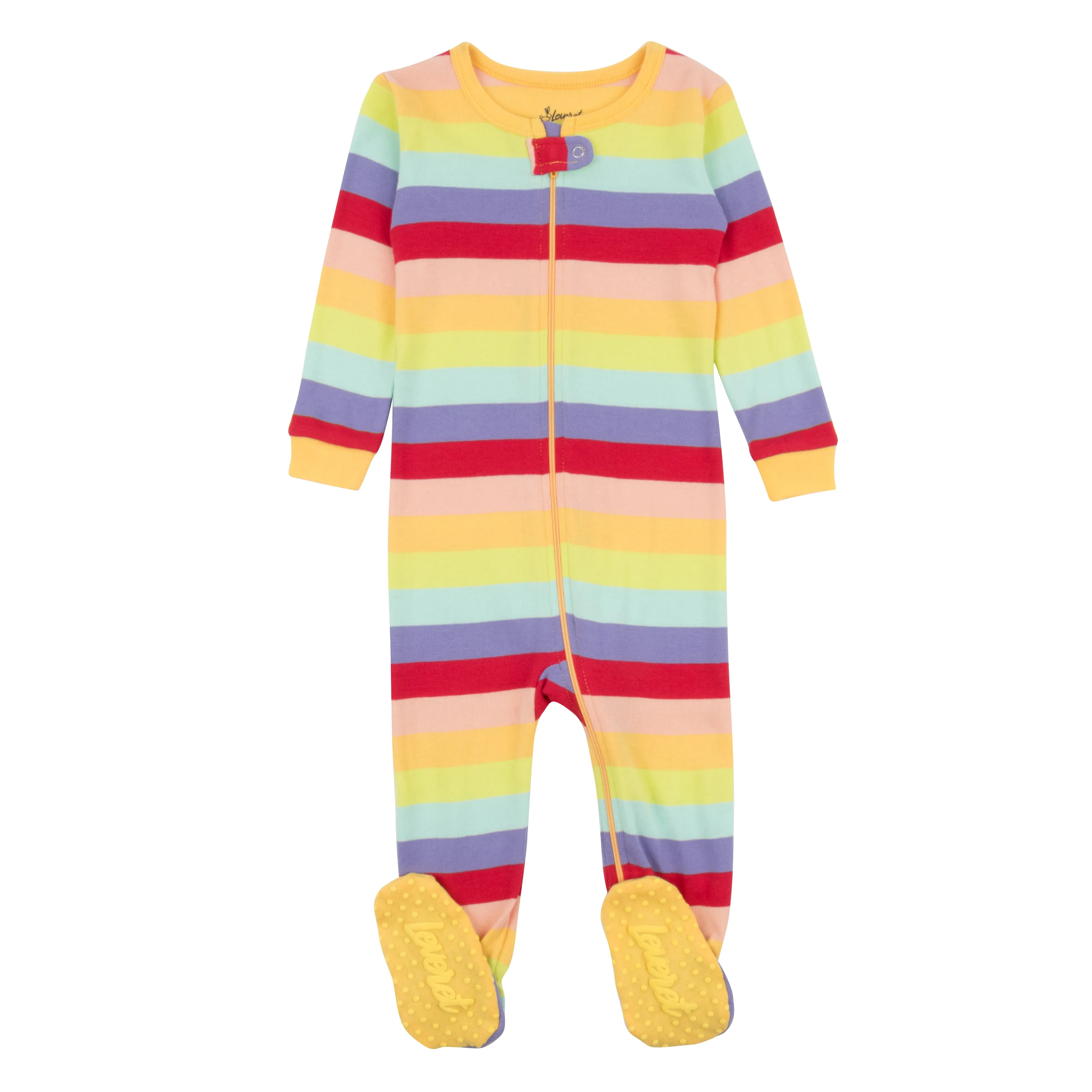 Kids Footed Cotton Pajamas Girls Striped