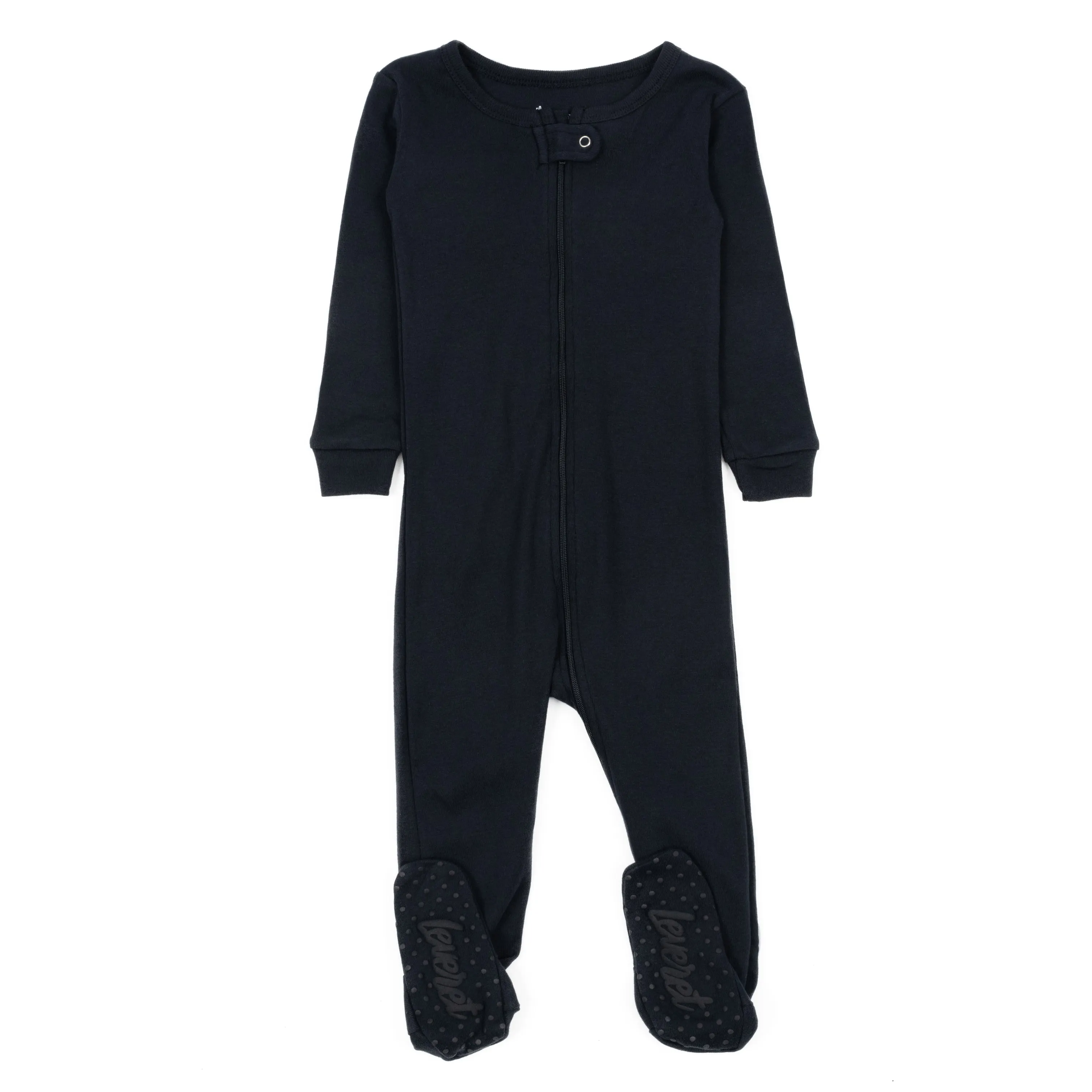 Kids Footed Cotton Pajamas Neutral Solid Color