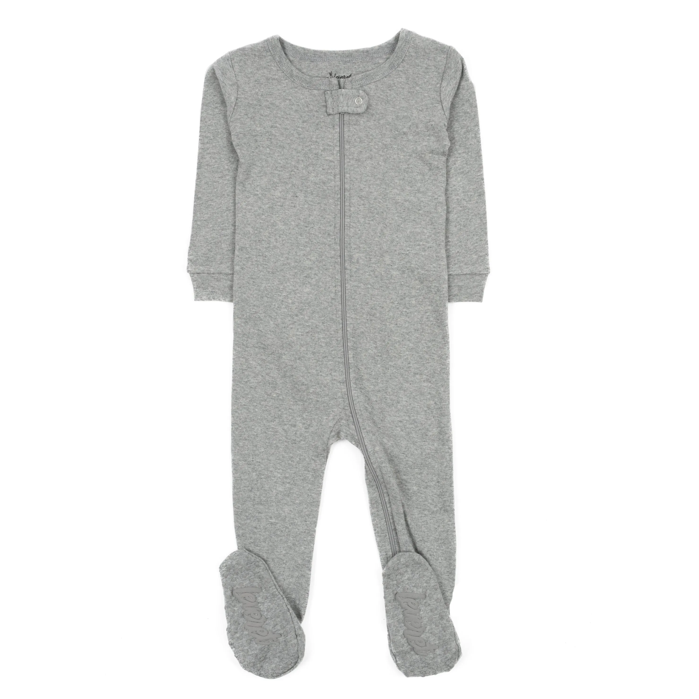 Kids Footed Cotton Pajamas Neutral Solid Color