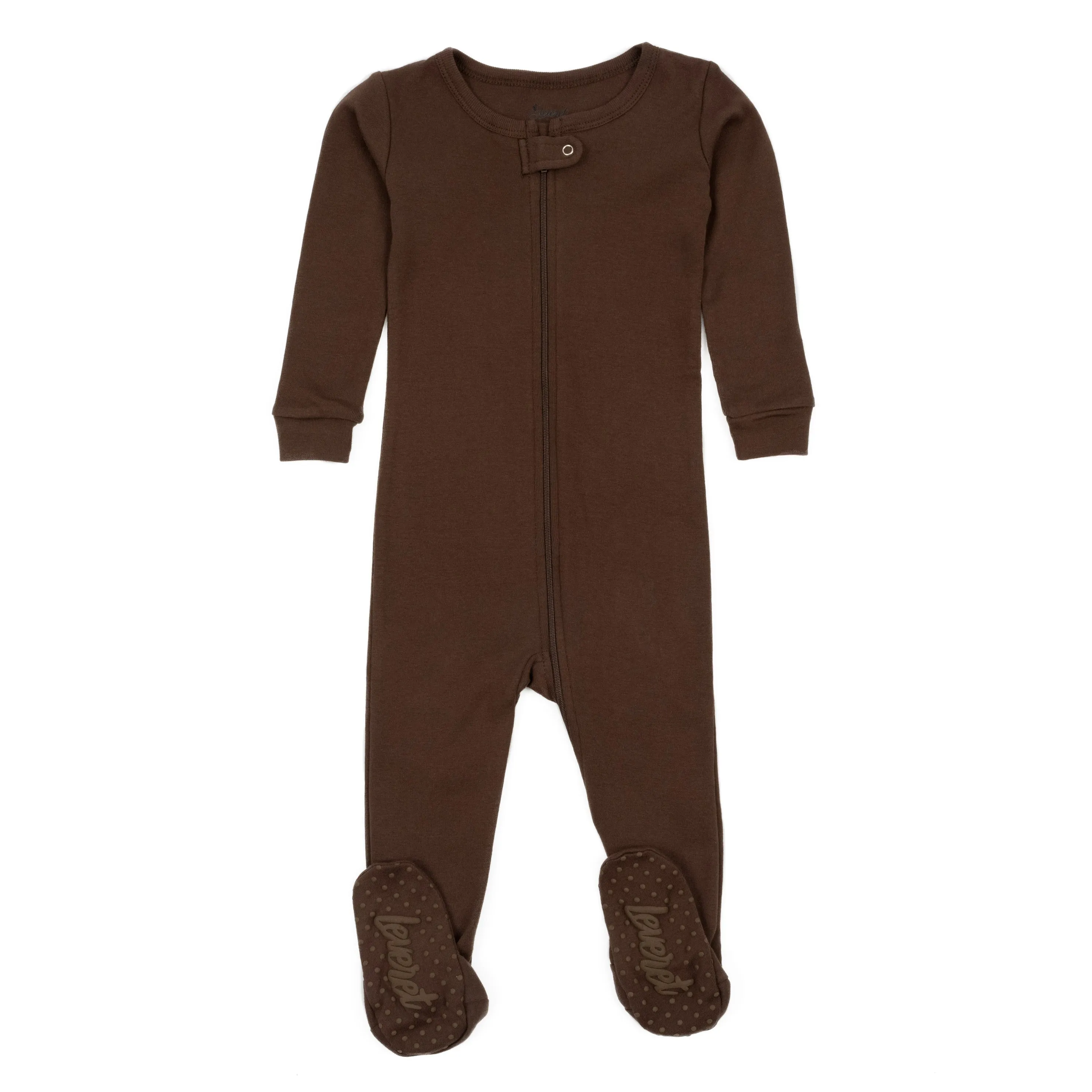 Kids Footed Cotton Pajamas Neutral Solid Color