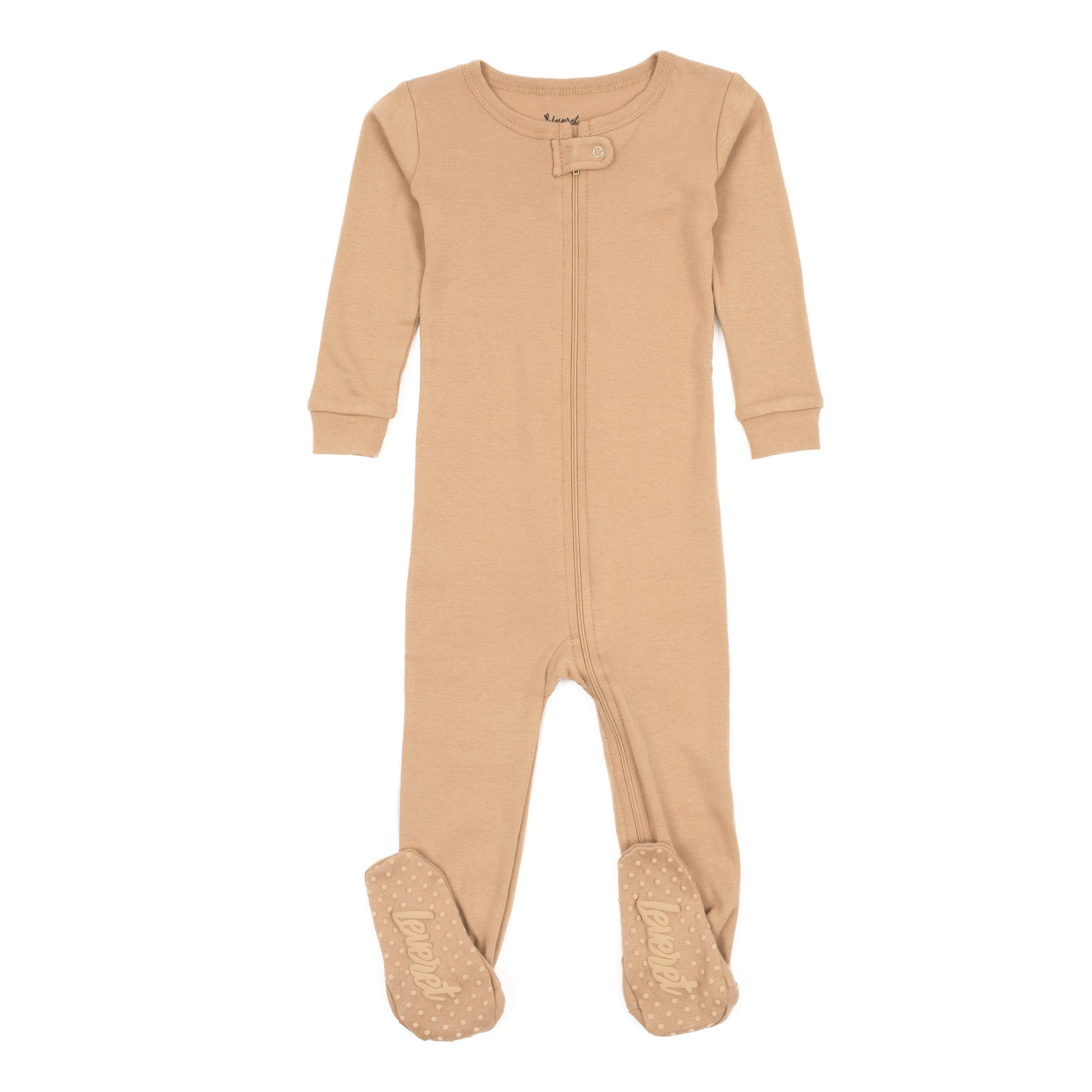 Kids Footed Cotton Pajamas Neutral Solid Color