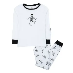 Kids Two Piece Cotton Pajamas Skeleton White