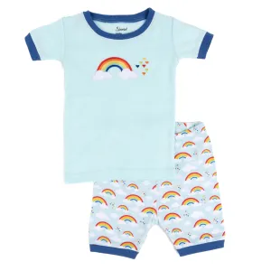 Kids Two Piece Cotton Short Pajamas Blue Rainbow
