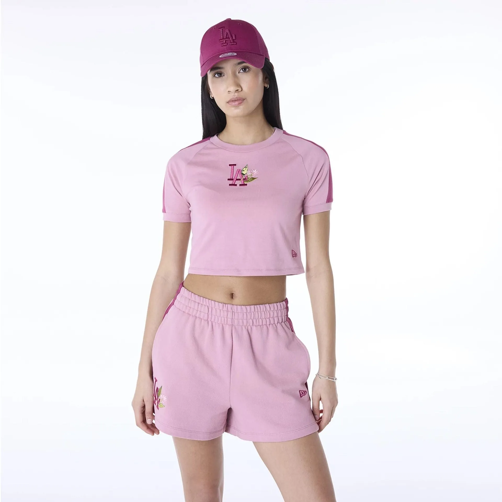 LA Dodgers Womens MLB Floral Dark Pink T-Shirt NEW ERA