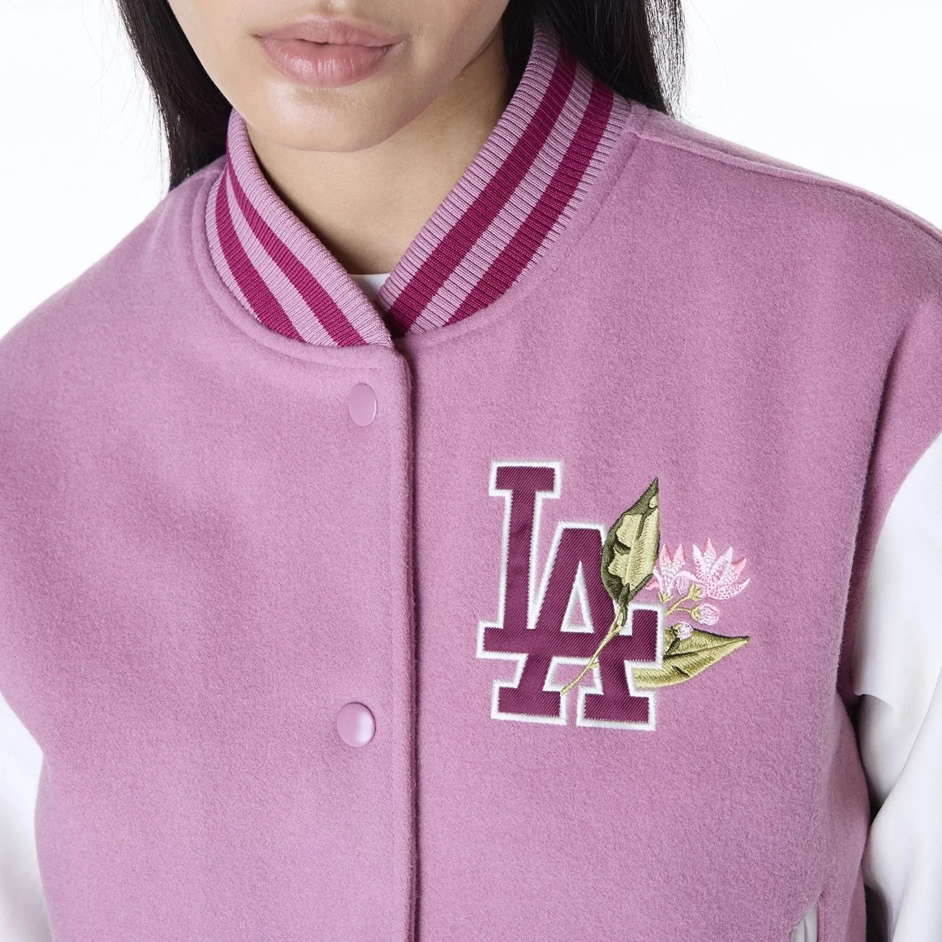 LA Dodgers Womens MLB Floral Dark Pink Varsity Jacket NEW ERA