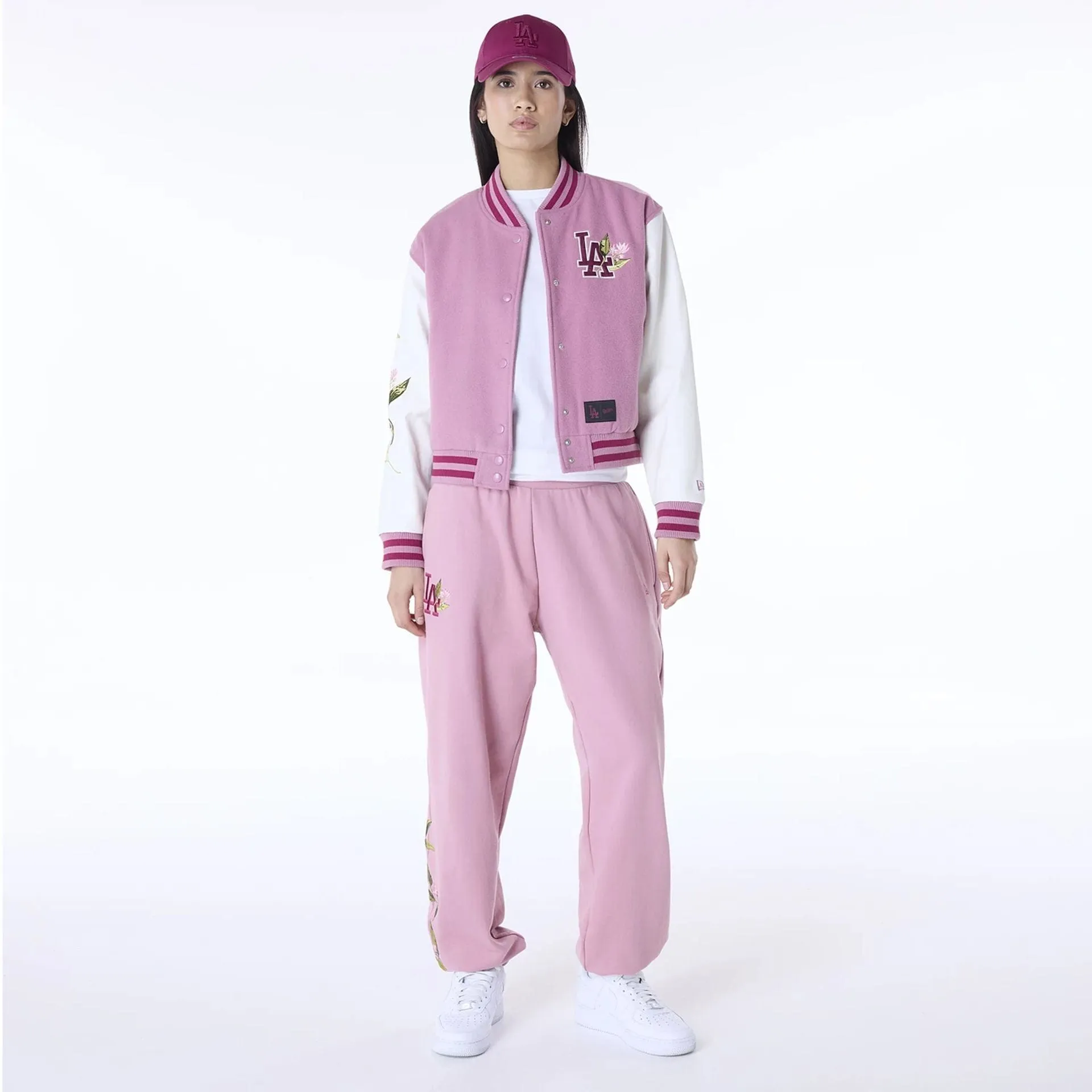 LA Dodgers Womens MLB Floral Dark Pink Varsity Jacket NEW ERA