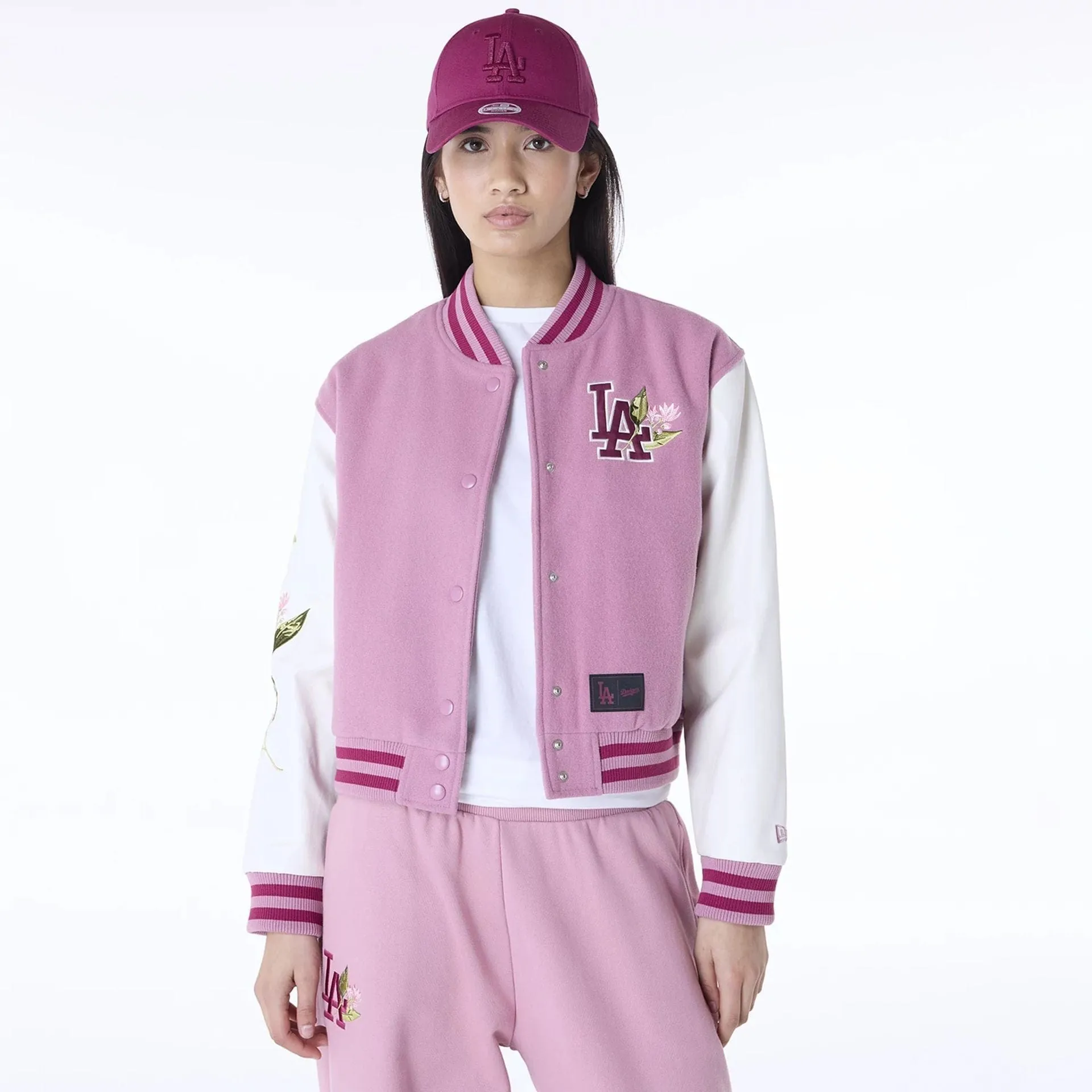 LA Dodgers Womens MLB Floral Dark Pink Varsity Jacket NEW ERA
