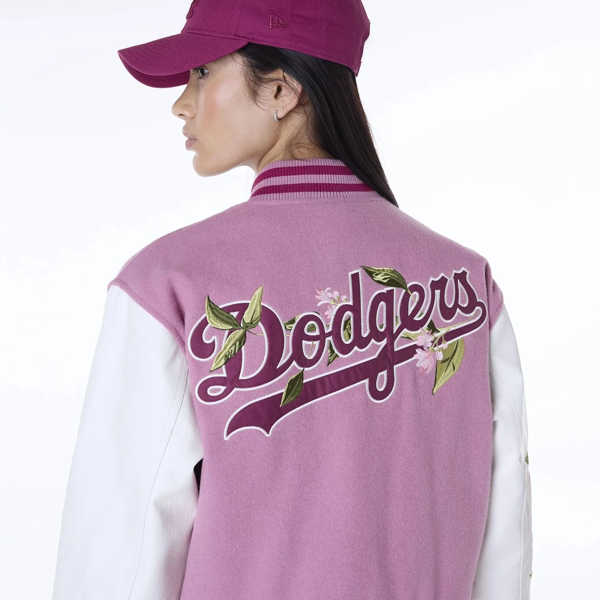LA Dodgers Womens MLB Floral Dark Pink Varsity Jacket NEW ERA
