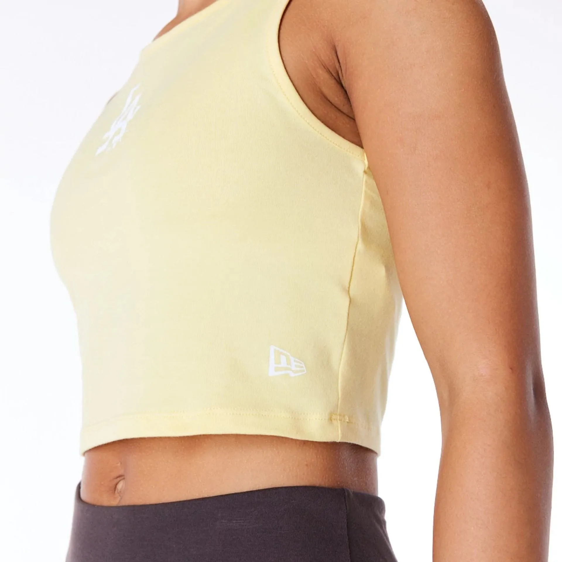 LA Dodgers Womens MLB League Essential Pastel Yellow Crop Tank Top NEW ERA