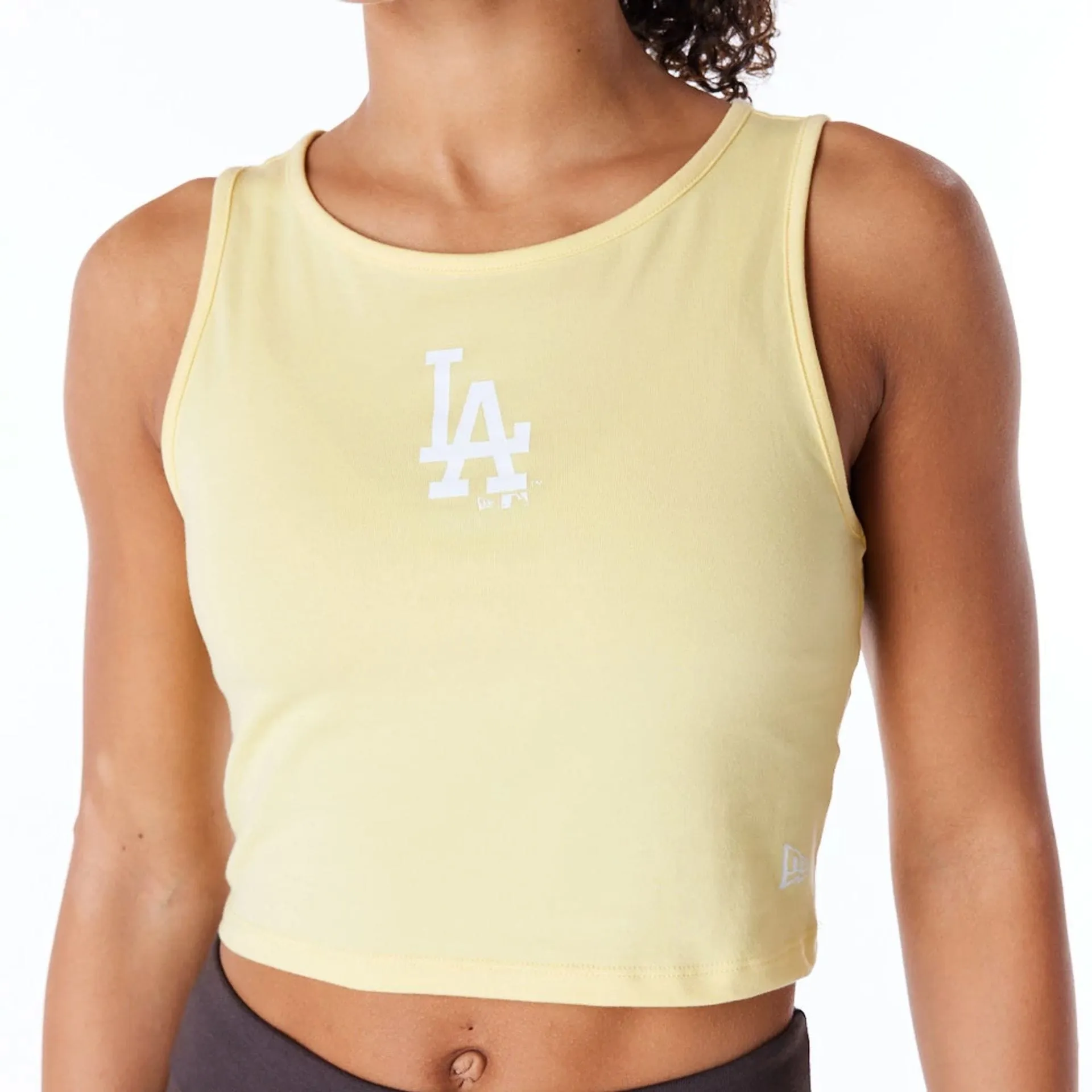 LA Dodgers Womens MLB League Essential Pastel Yellow Crop Tank Top NEW ERA