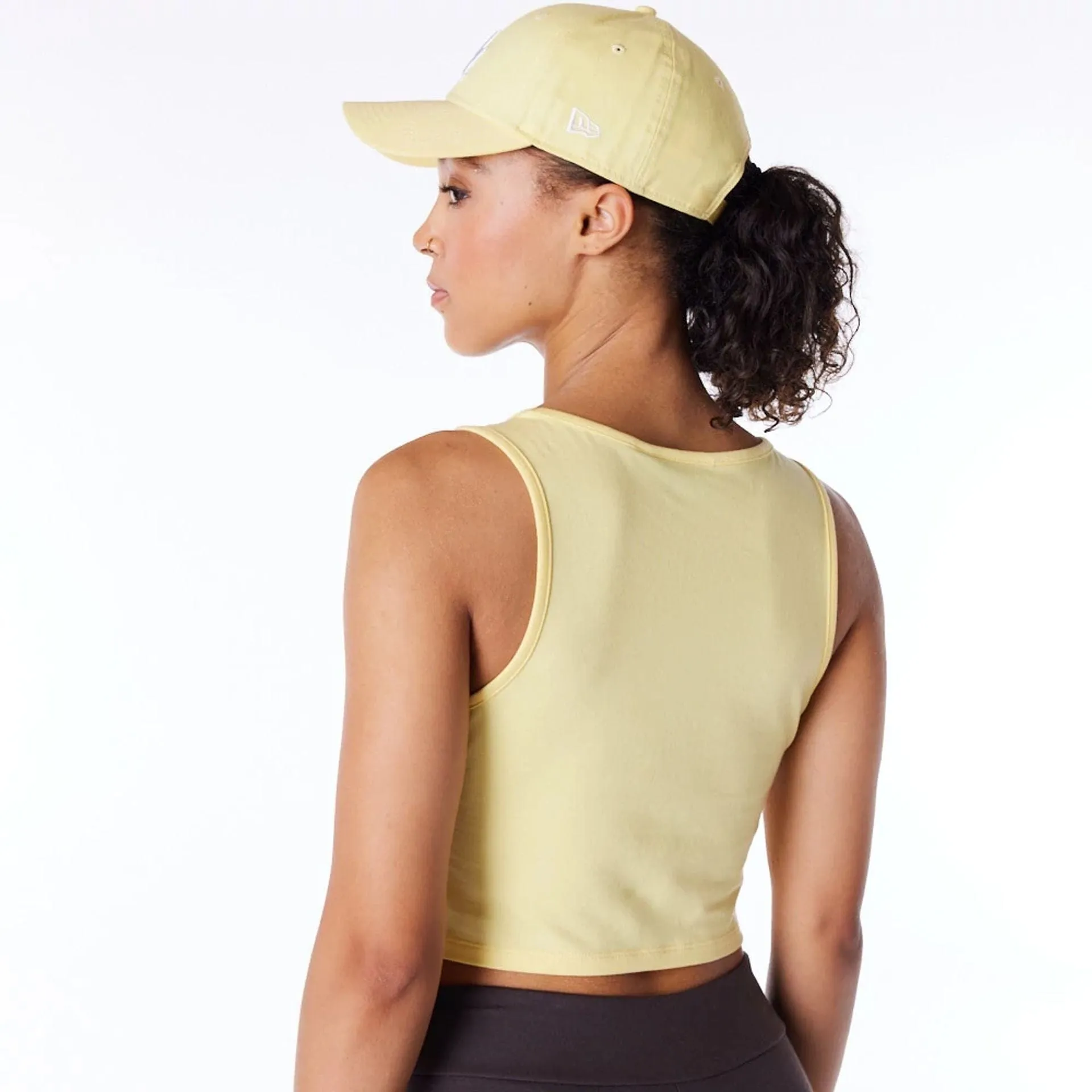 LA Dodgers Womens MLB League Essential Pastel Yellow Crop Tank Top NEW ERA
